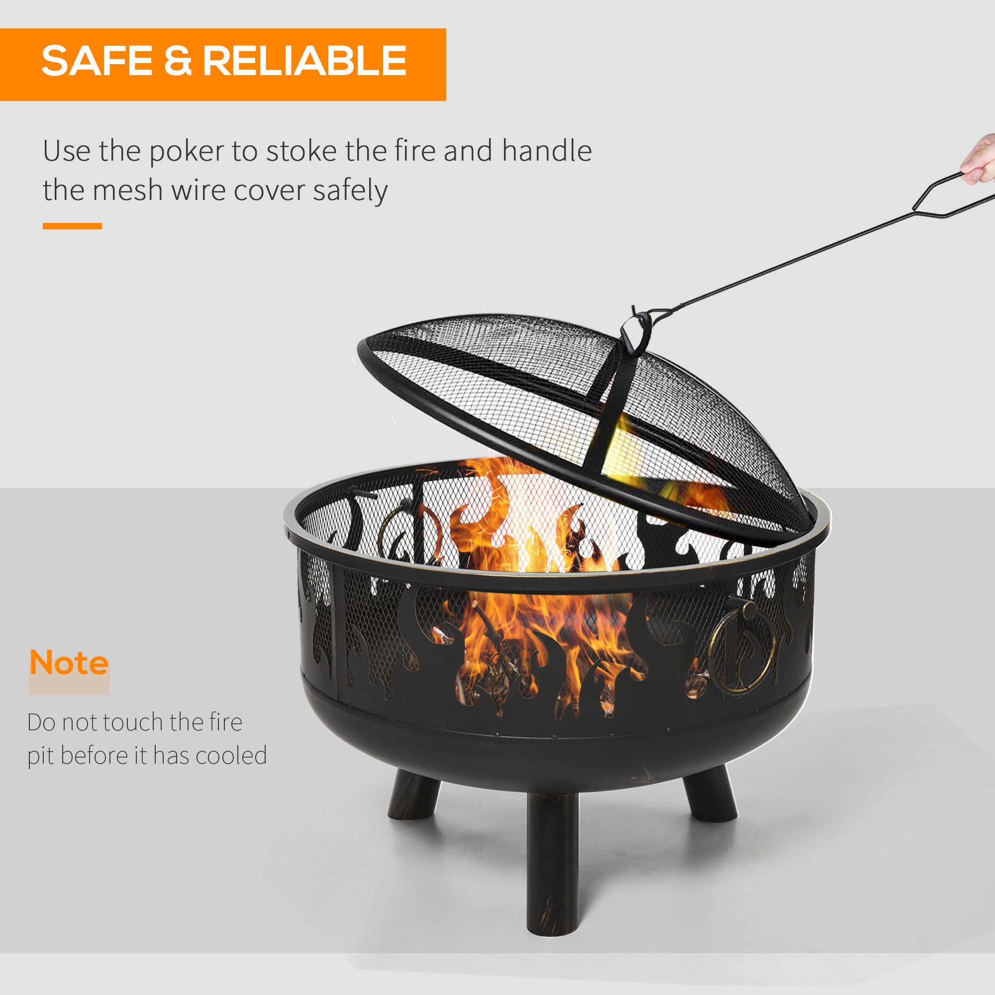 Outsunny 2-in-1 Outdoor Fire Pit with Cooking Grate Steel BBQ Grill Bowl Heater with Spark Screen Cover, Fire Poker for Backyard Bonfire Patio