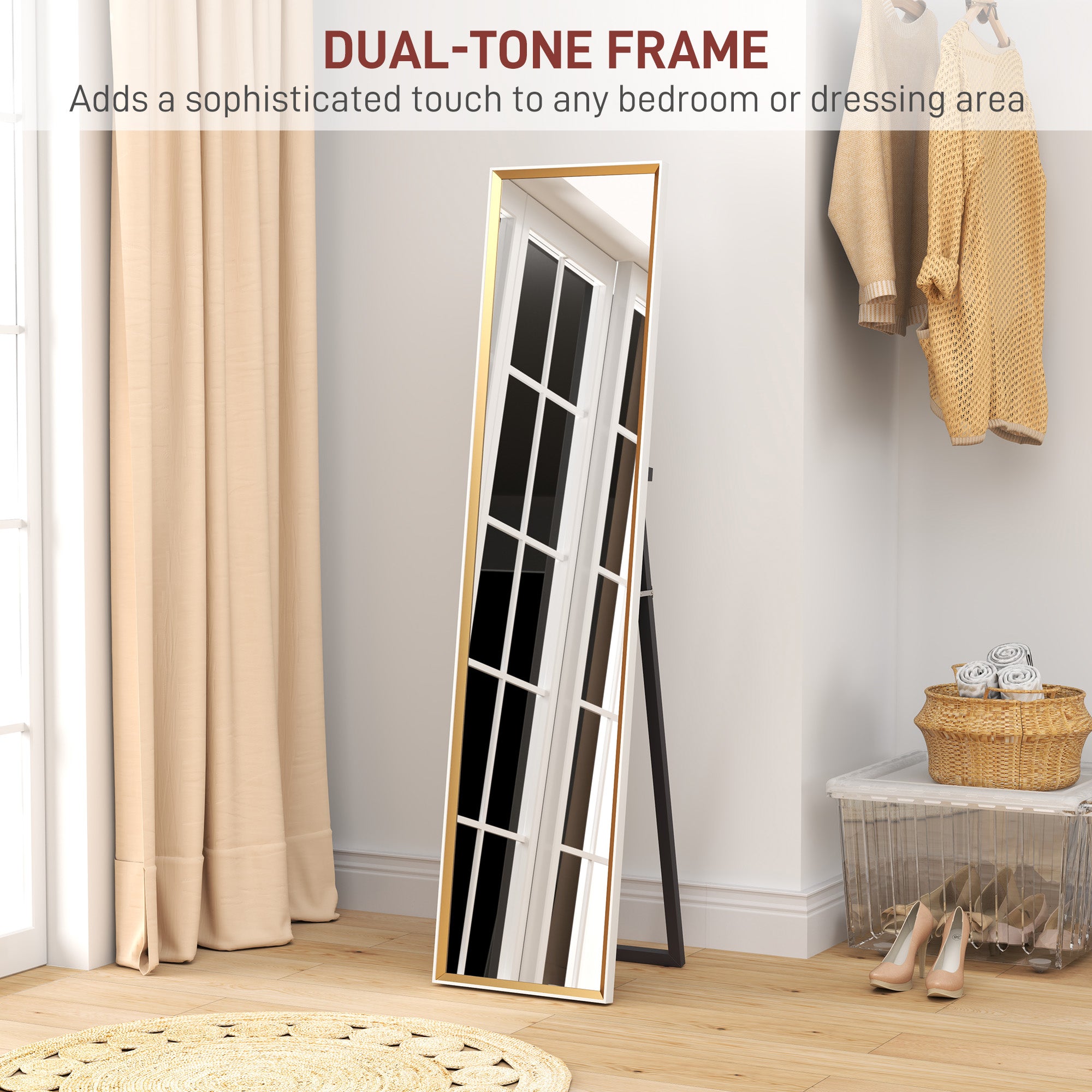 HOMCOM Full Length Mirror, 37 x 157cm Wall Mounted, Leaning, Free Standing Mirror, Framed Full Body Mirror for Living Room, Bedroom, White - North Peak Garden Furniture
