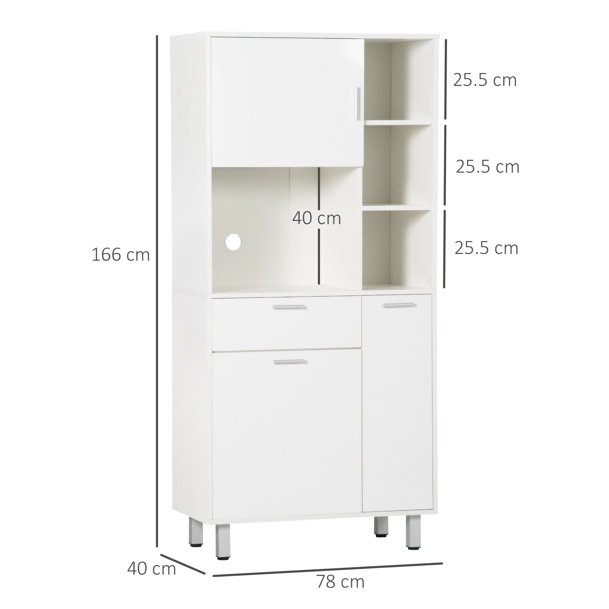 HOMCOM Kitchen Cupboard, Modern Kitchen Storage Cabinet with Shelves and Drawer, Free Standing Kitchen Units, 166 cm, White - North Peak Garden Furniture