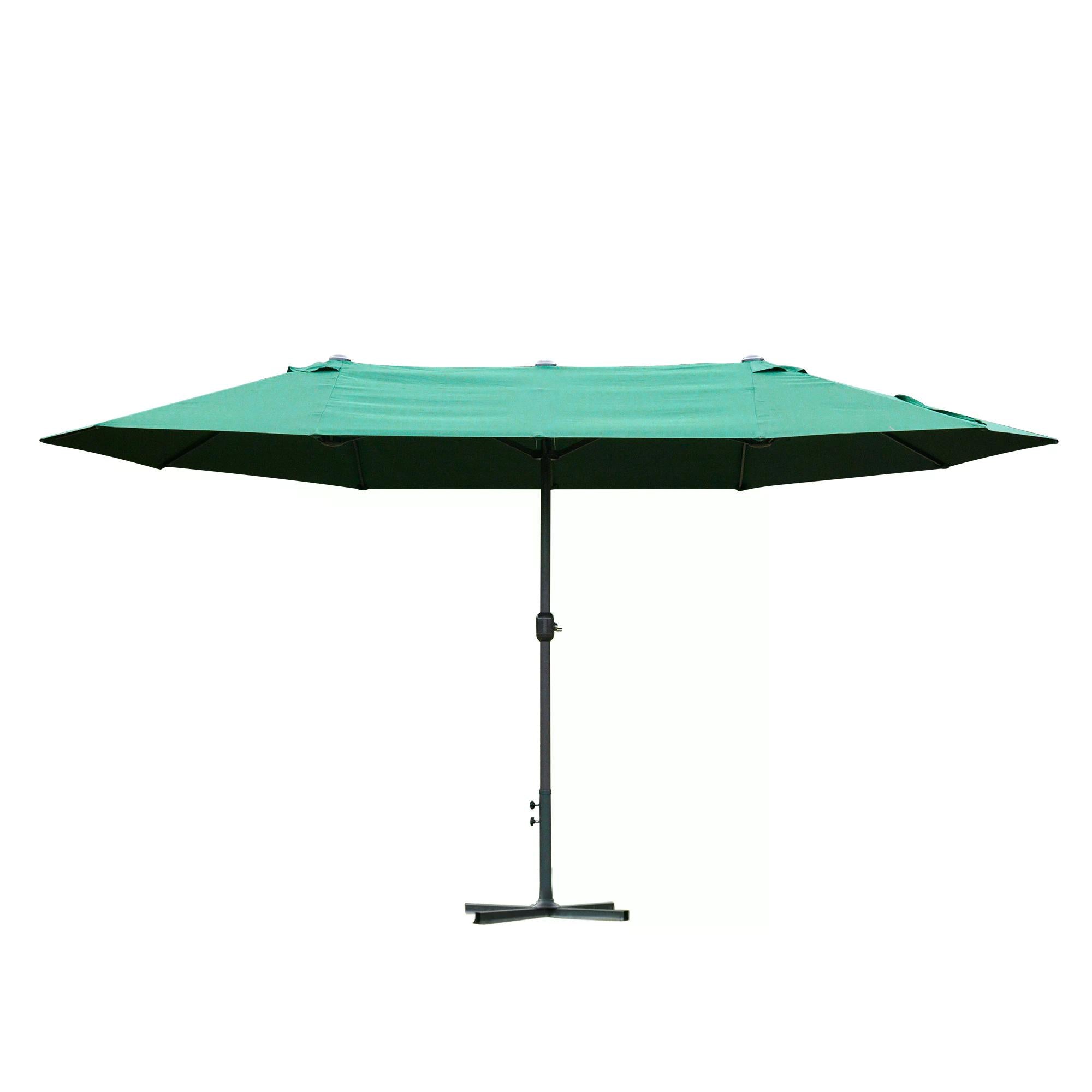 Outsunny 4.6M Sun Umbrella Canopy Double-sided Crank Sun Shade w/ Cross Base Dark Green