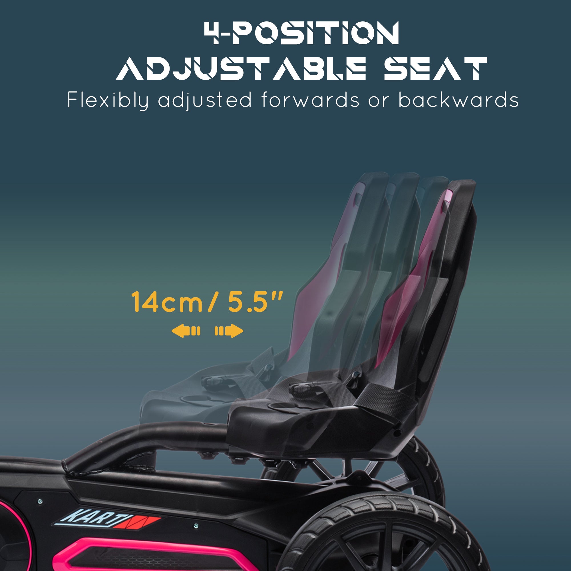HOMCOM Kids Pedal Go Kart, with Adjustable Seat, EVA Wheels, Seat, Handbrake - Pink - North Peak Garden Furniture