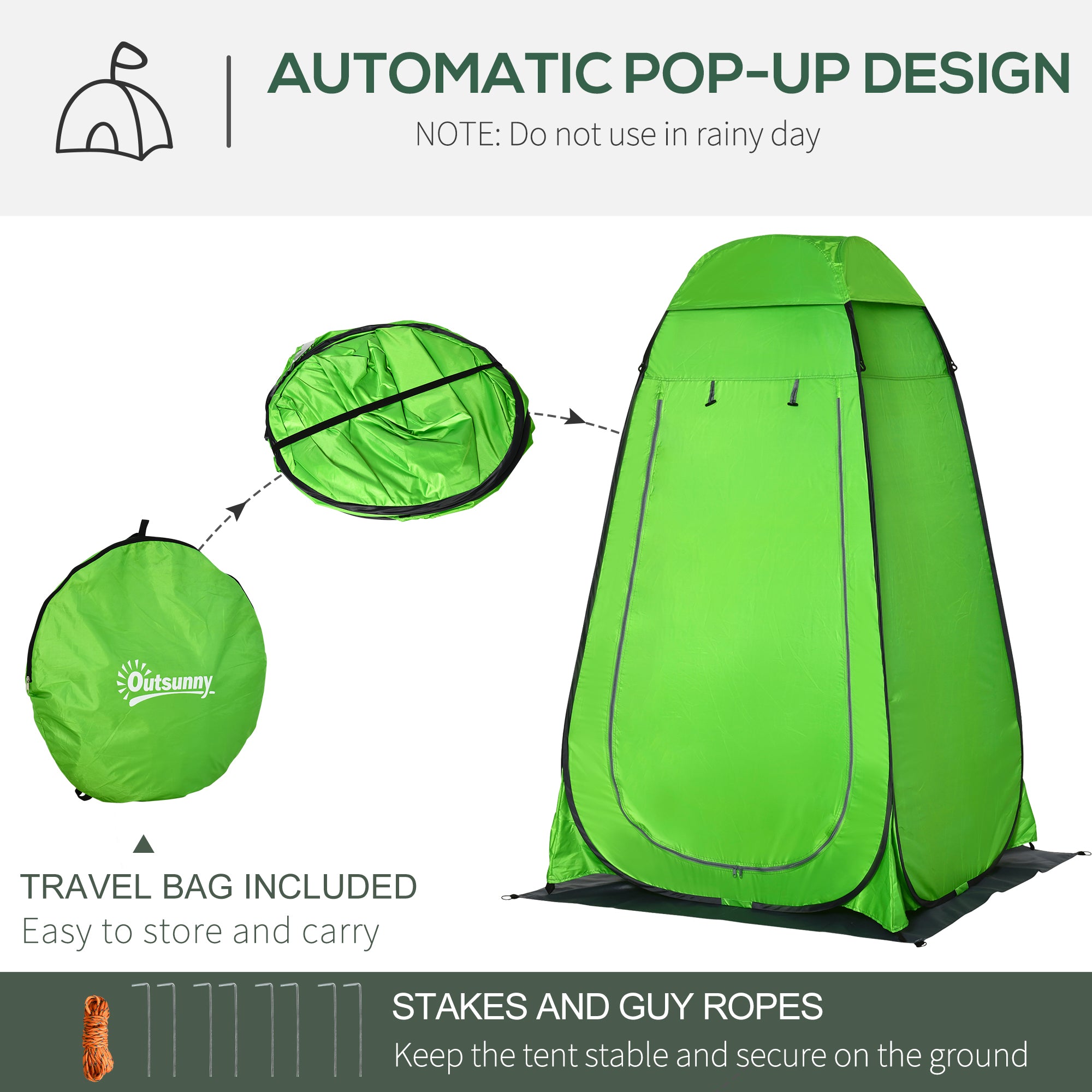 Outsunny Shower Tent, Pop Up Toilet Tent Privacy Tent, Outdoor Changing Dressing Bathing Shelter with Portable Carrying Bag and Removable Floor, for Camping Travel Fishing Hiking, Green