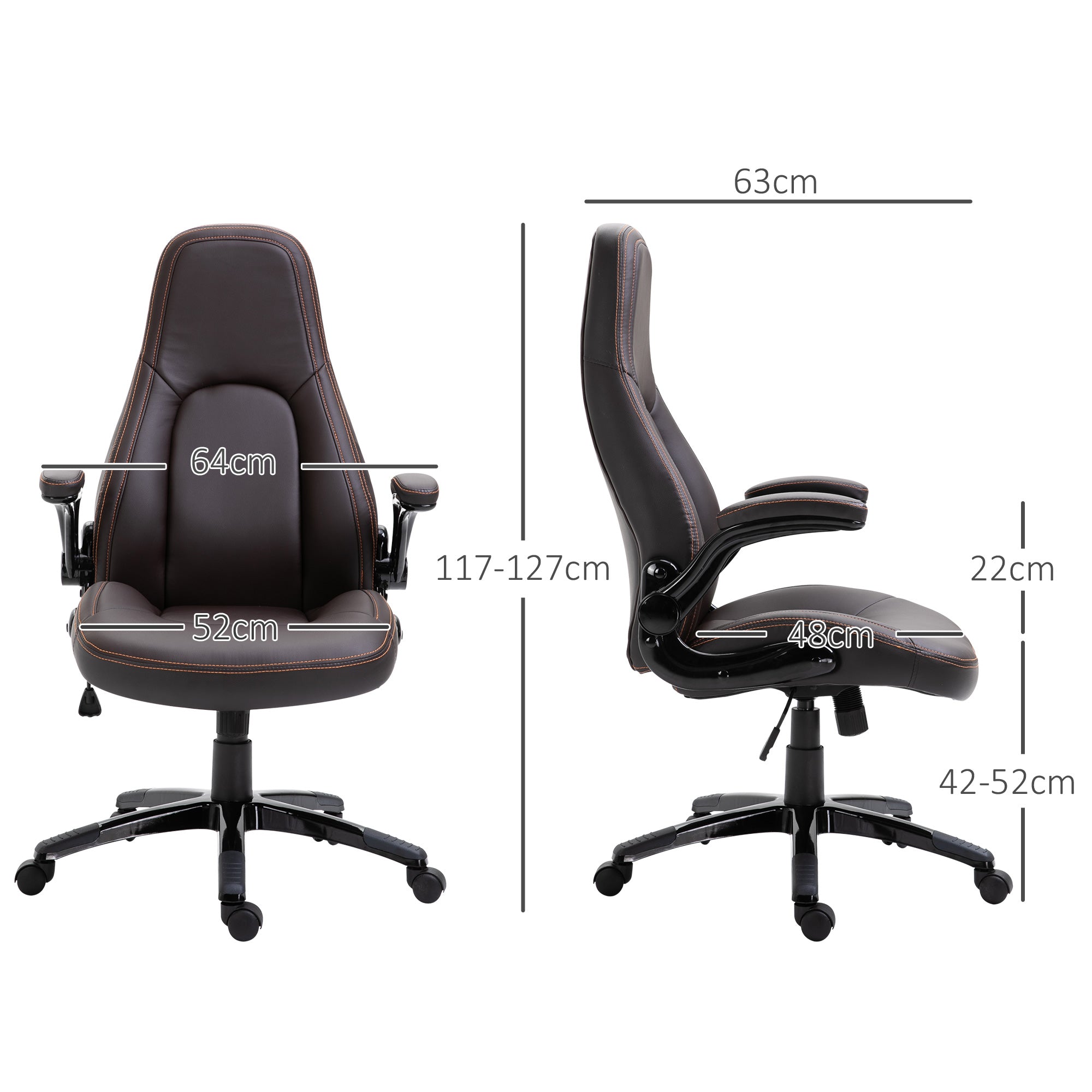 Vinsetto Computer Gaming Chair, PU Leather Office Chair, Swivel Desk Chair with Adjustable Arms and Height, Padded Armrest and Seat, Rolling Wheels, Coffee - North Peak Garden Furniture