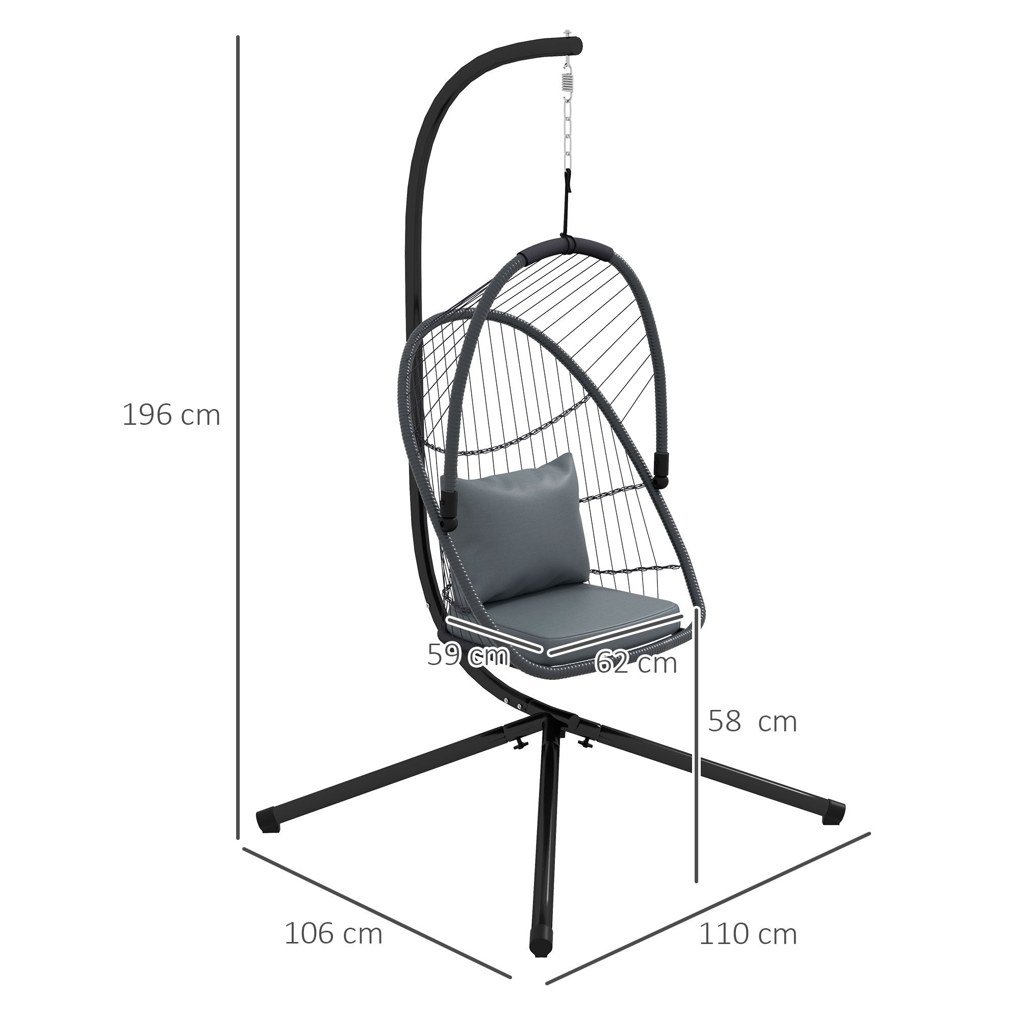 Outsunny Single Egg Chair, with Steel Frame Stand - Grey - North Peak Garden Furniture