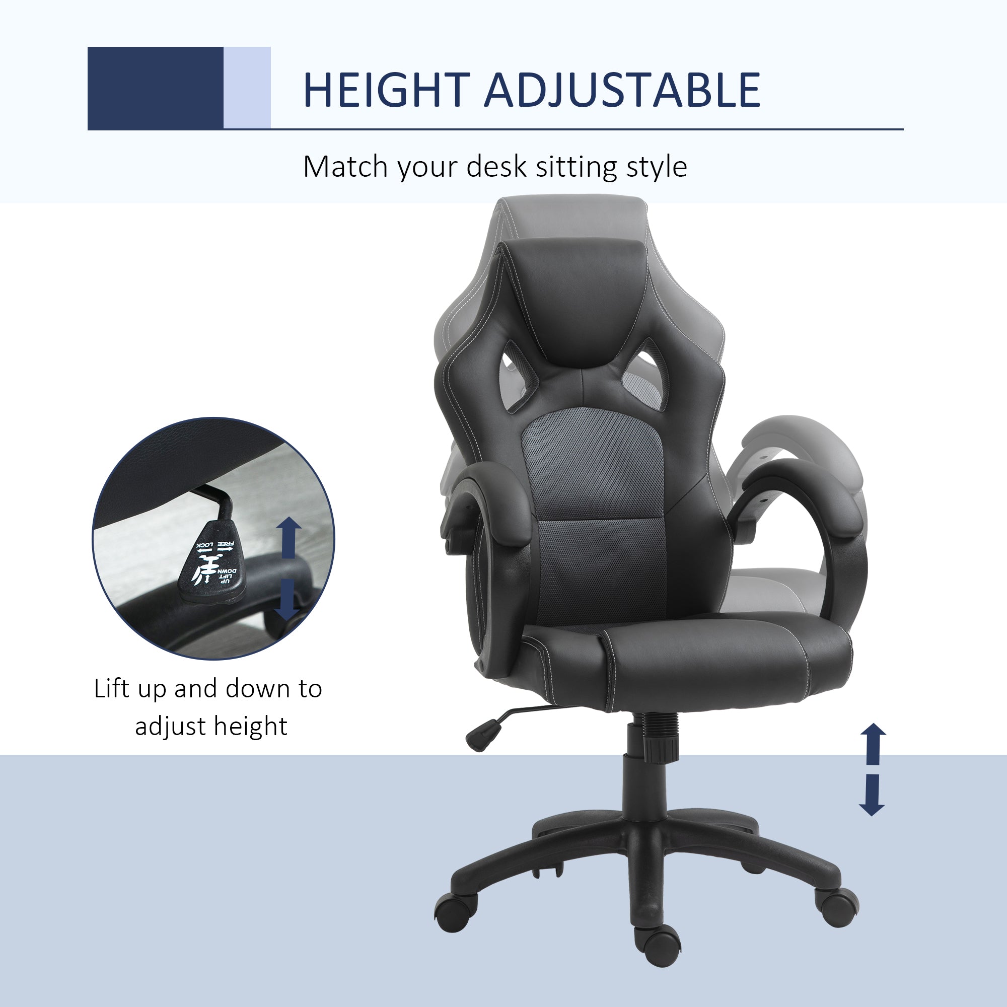 Vinsetto High-Back Office Chair Faux Leather Swivel Computer Desk Chair for Home Office with Wheels Armrests Black - North Peak Garden Furniture