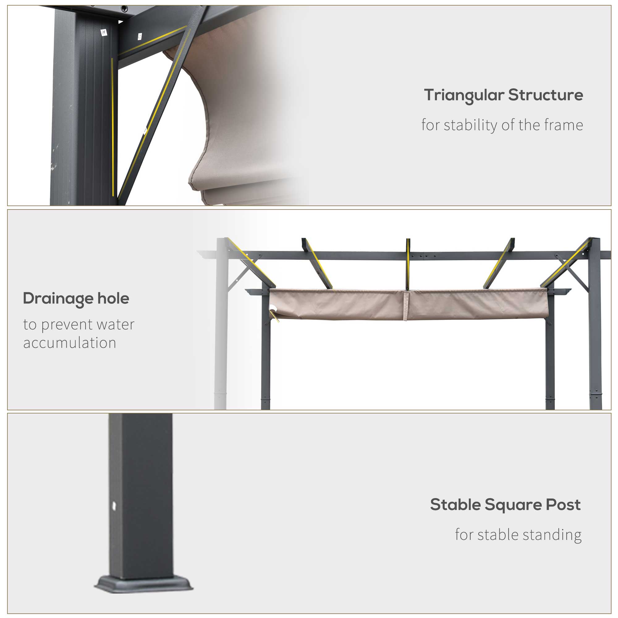 Outsunny 3 x 3(m) Aluminium Pergola Canopy Gazebo Awning Outdoor Garden Sun Shade Shelter Marquee Party BBQ, Brown - North Peak Garden Furniture