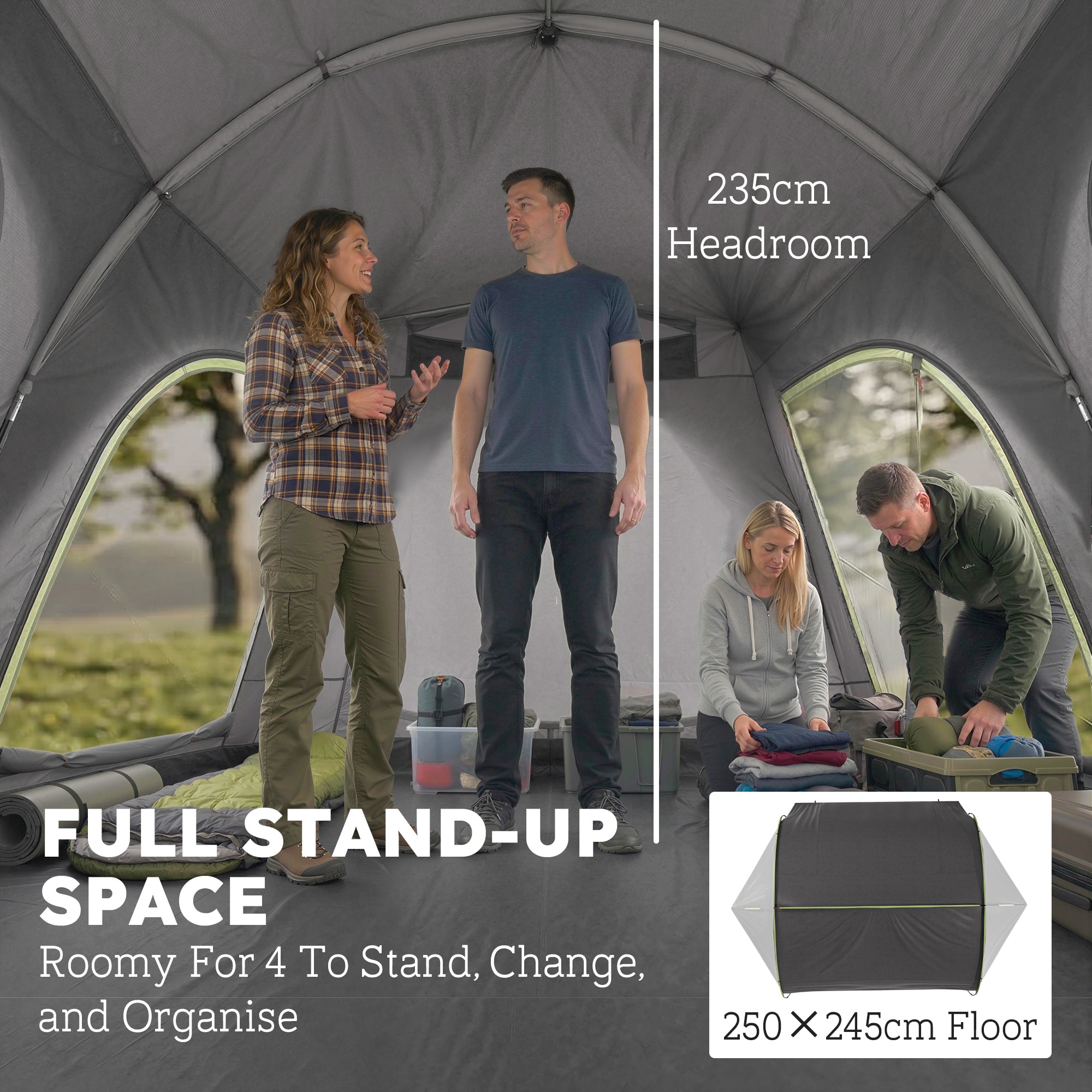 Outsunny Car Tent with 2.35m Stand-Up Height, 3000mm Waterproof Tailgate Tent with Mesh Windows for Family Camping Travelling