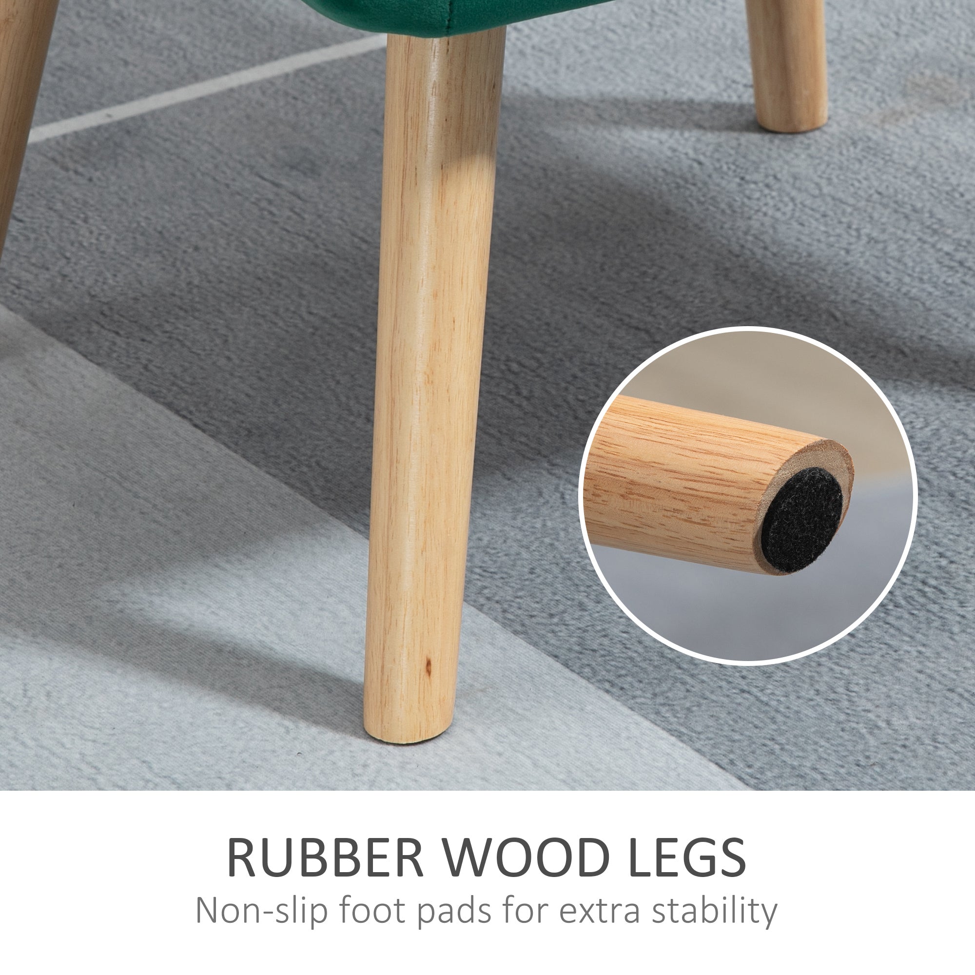 HOMCOM Accent Chair, Arm Chair with Wide Arms, Slanted Back, Thick Padding and Rubber Wooden Legs for Living Room, Green - North Peak Garden Furniture
