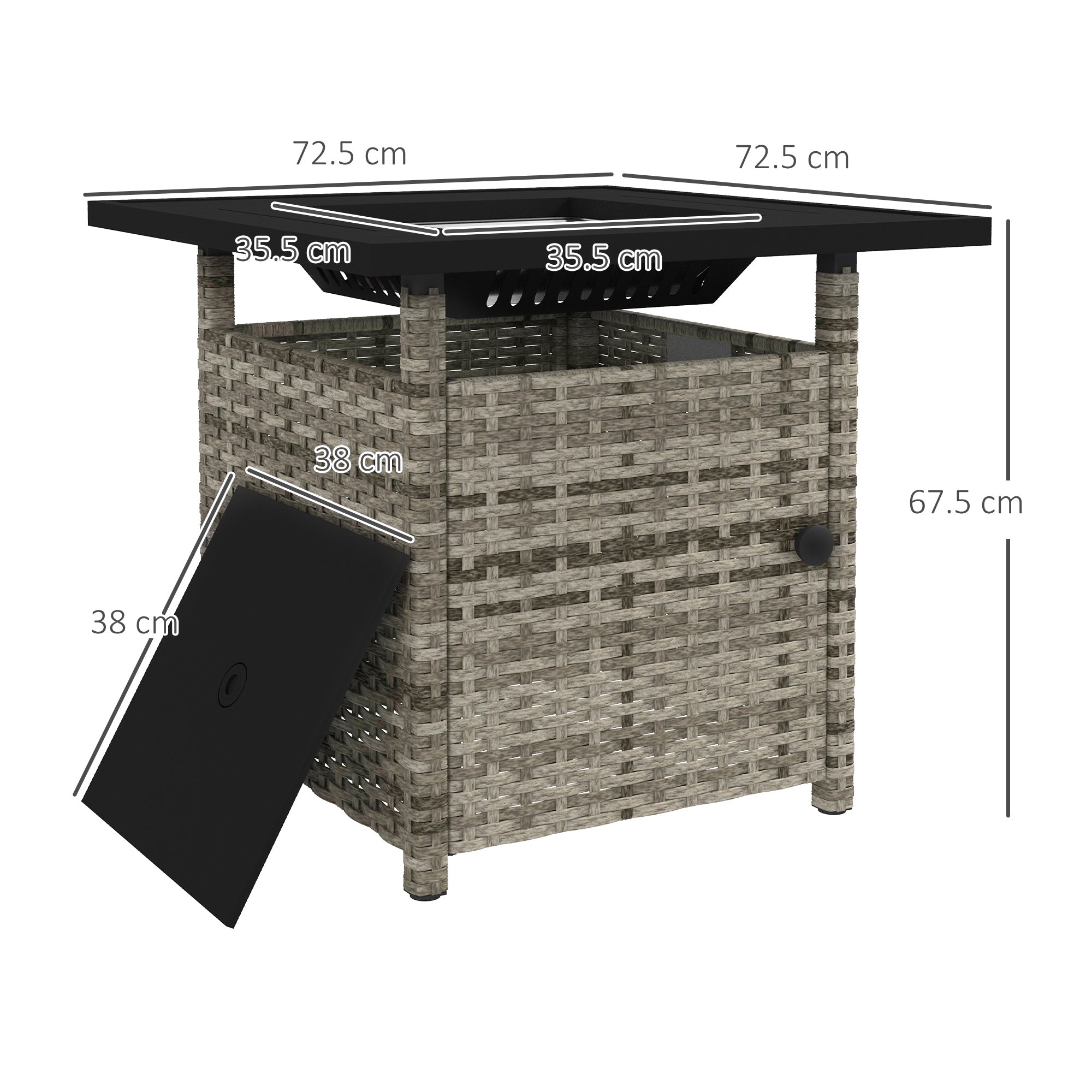 Outsunny 72.5 x 72.5cm 50,000 BTU Fire Pit Table, with Cover - Grey - North Peak Garden Furniture