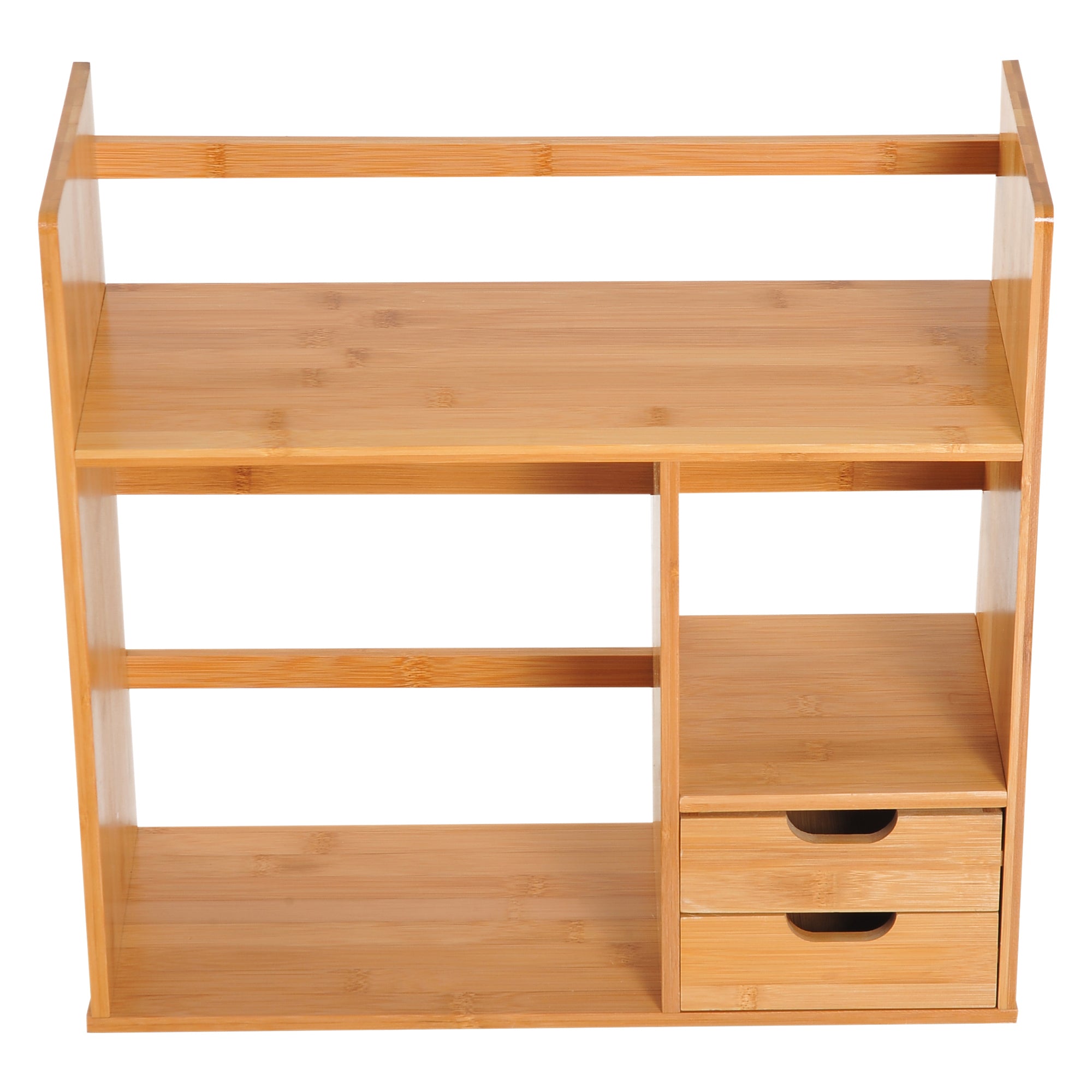 HOMCOM Desk Organiser Compartments Desktop Bookshelf Stationery Storage Shelf Document File Holder with 2 Drawers 2-way Reversed Use Bamboo - North Peak Garden Furniture