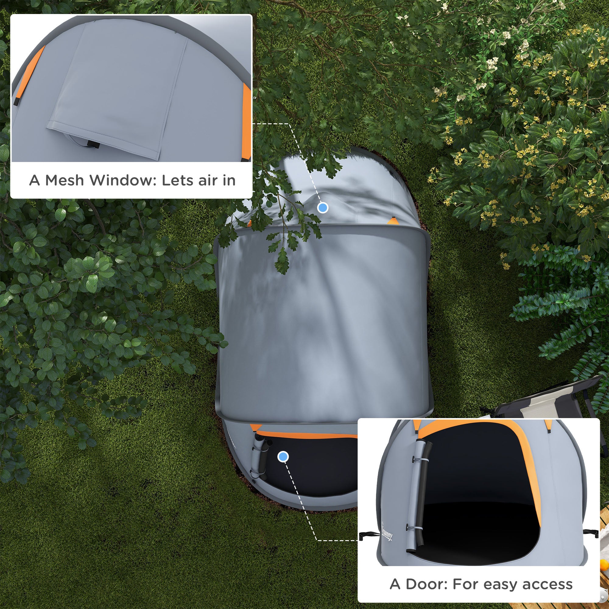 Outsunny Two-Man Pop-Up Dome Tent, with Accessories - Grey - North Peak Garden Furniture