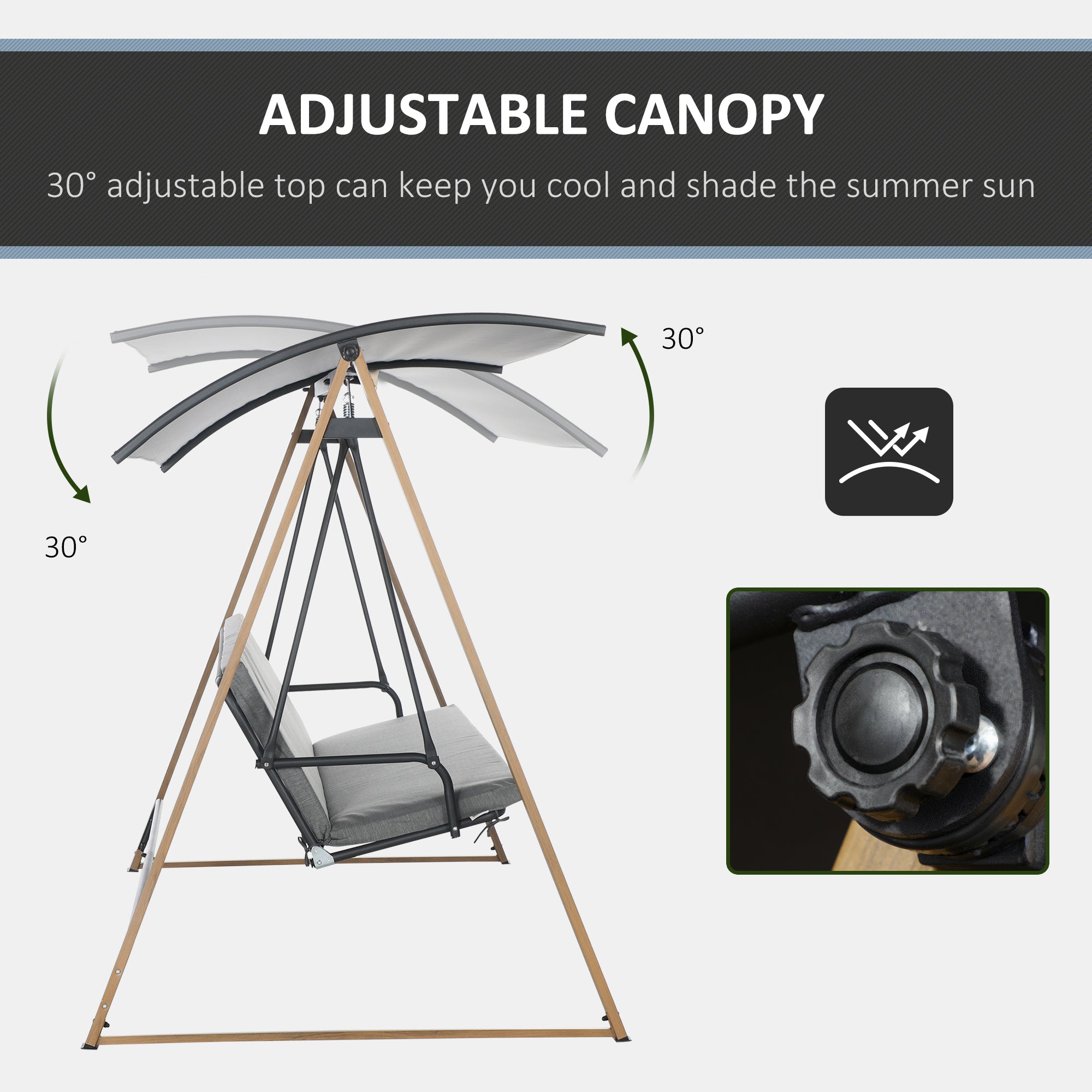 Outsunny 3 Seater Swing Chair, Garden Swing Bench with Adjustable Canopy, Cushioned Seat and Weather Resistant Steel Frame for Patio, Yard - North Peak Garden Furniture