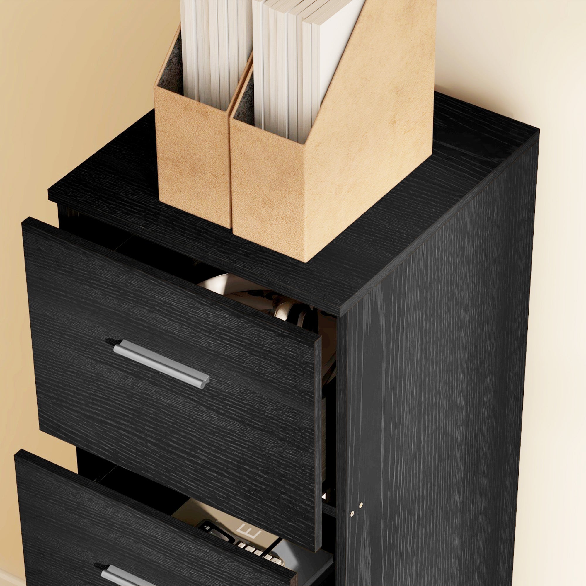 HOMCOM Four-Drawer Lockable Filing Cabinet - Black Wood Effect - North Peak Garden Furniture