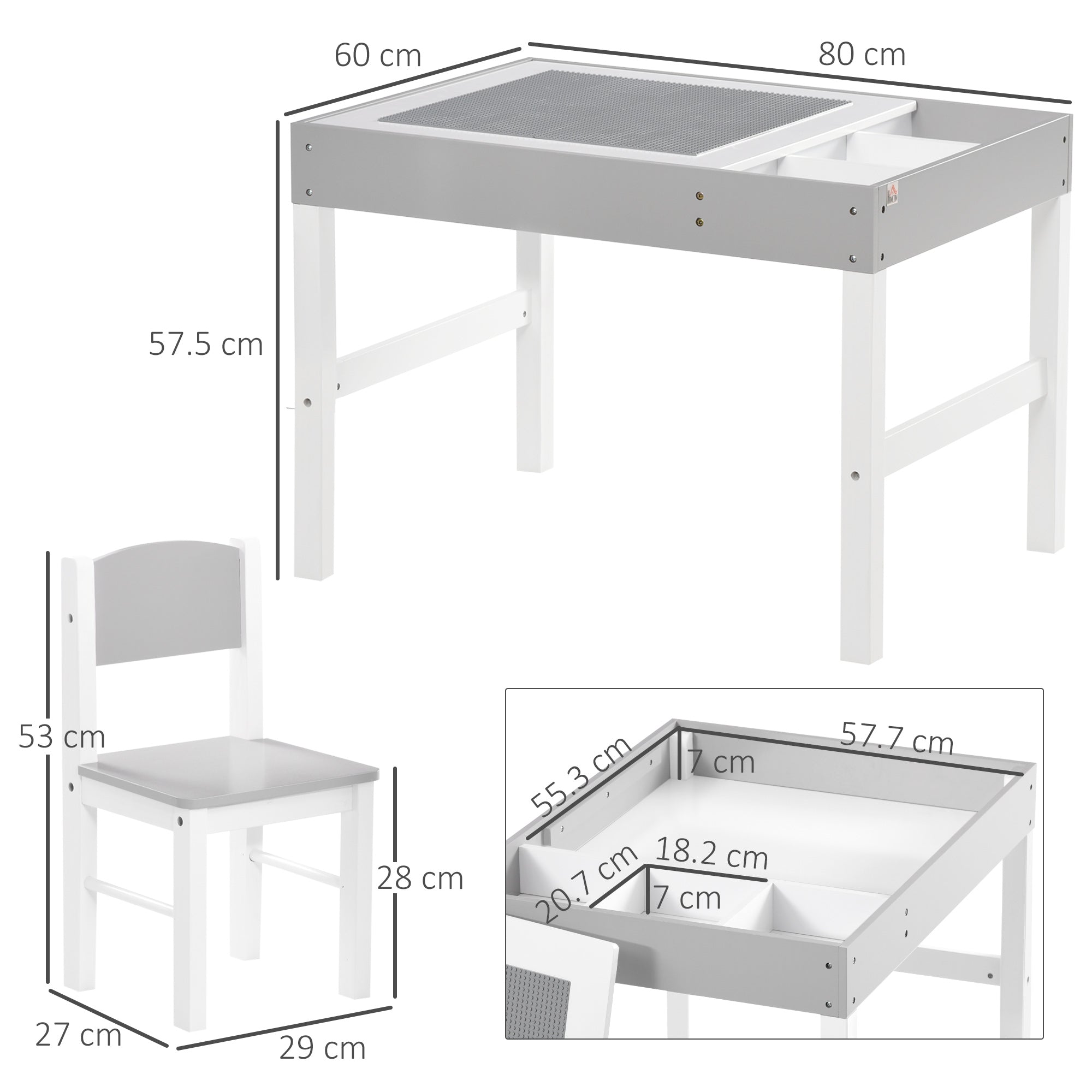 HOMCOM Kids Table and Chair Set, with Storage Space - Grey