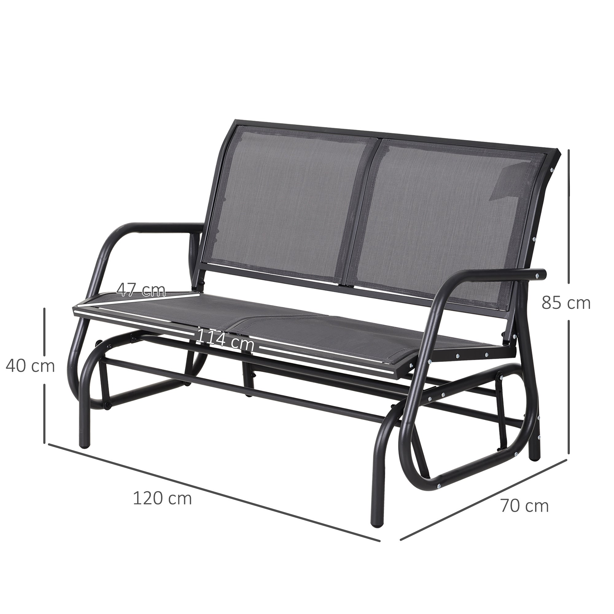 Outsunny 2-Person Outdoor Glider Bench Patio Double Swing Chair Loveseat w/Power Coated Steel Frame for Backyard Garden Porch, Grey | Aosom UK