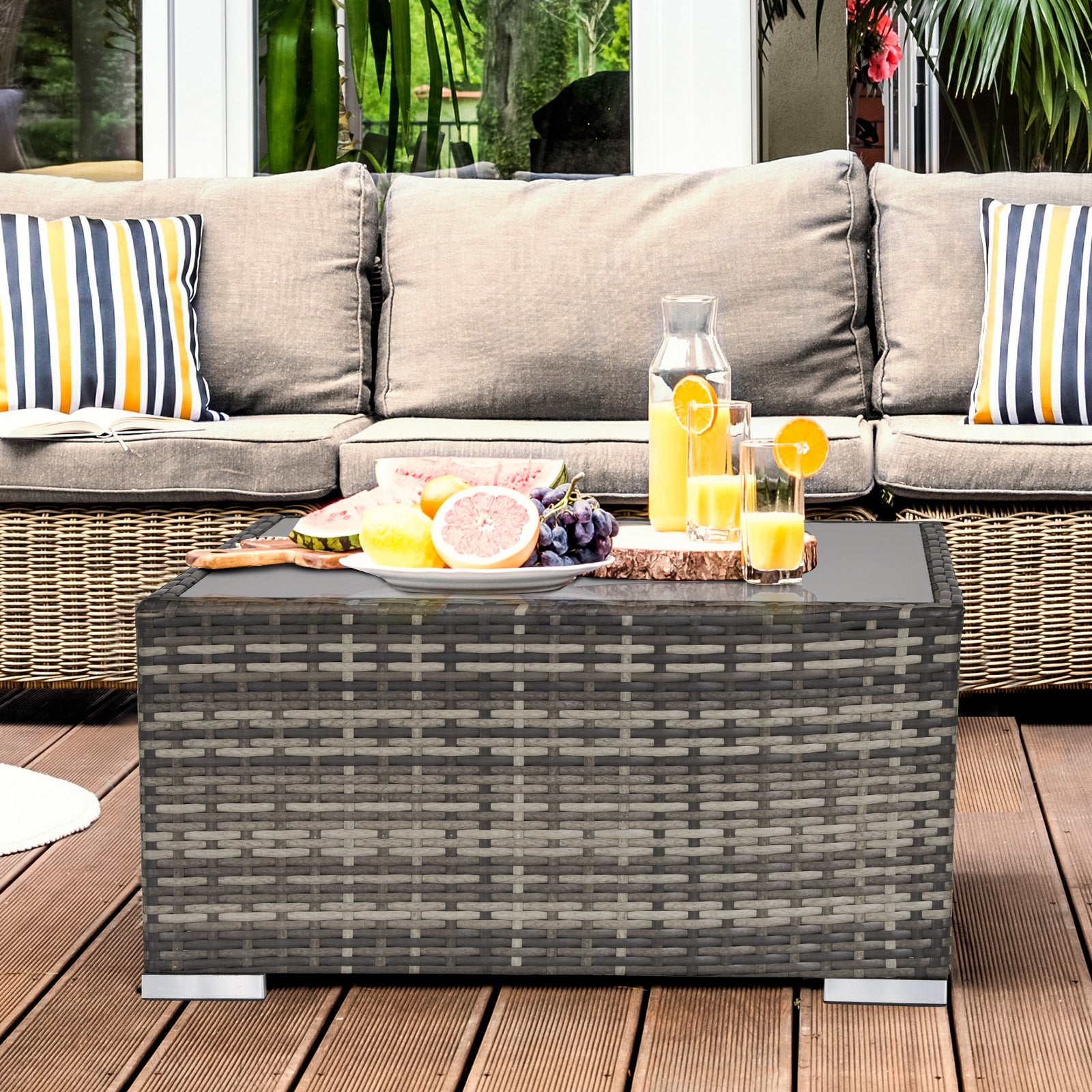 Outsunny Rattan Coffee Table Ready to Use Outdoor Furniture Suitable for Garden Backyard Deep Grey