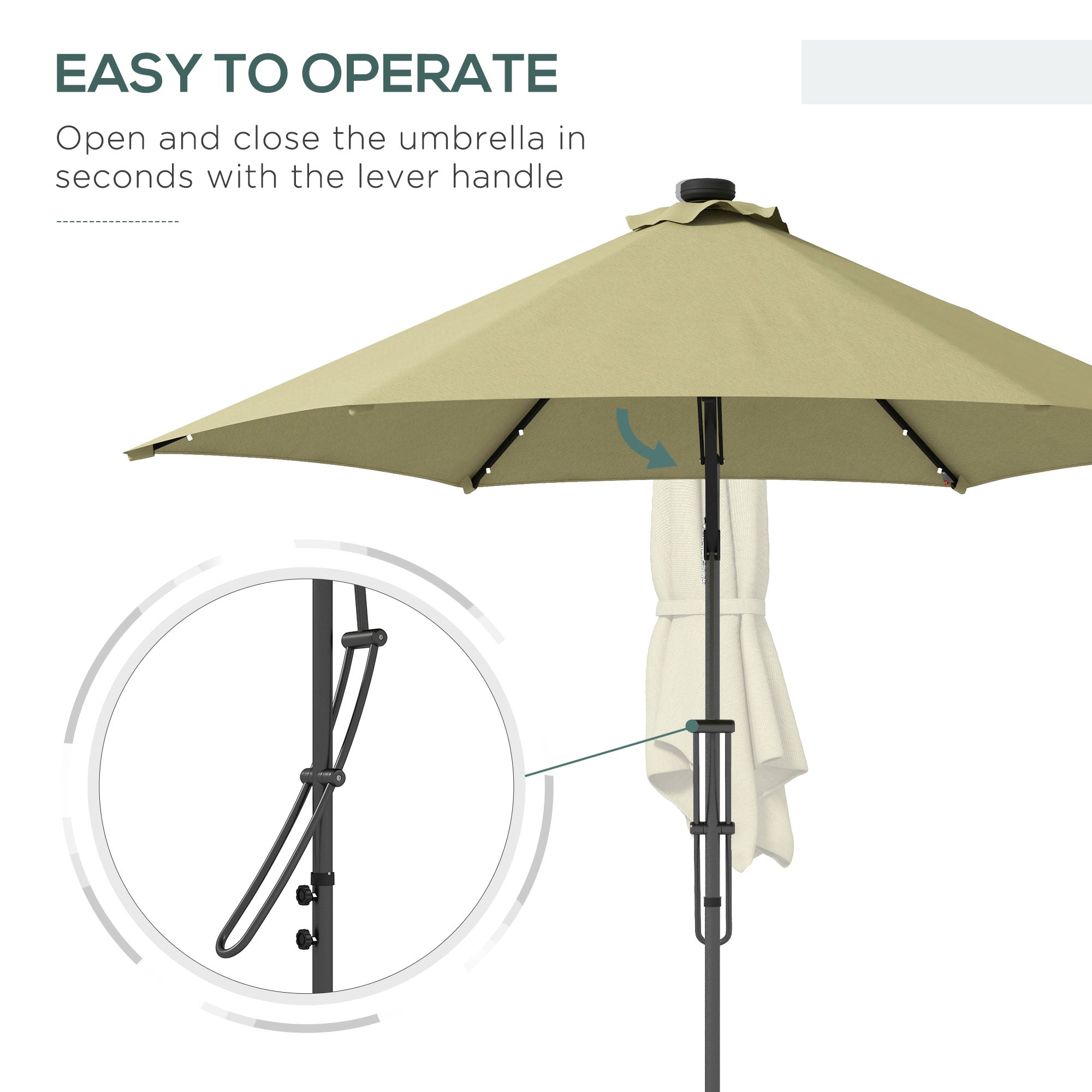 Outsunny 3(m) Garden Parasol Cantilever Umbrella with Solar LED, Cross Base and Waterproof Cover, Beige - North Peak Garden Furniture
