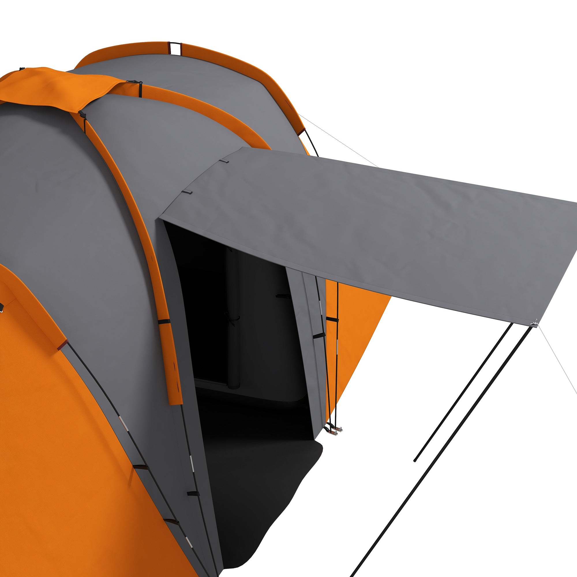 Outsunny Large Camping Tent Tunnel Tent with 2 Bedroom and Living Area, 2000mm Waterproof, Portable with Bag for 4-6 Man, Orange - North Peak Garden Furniture