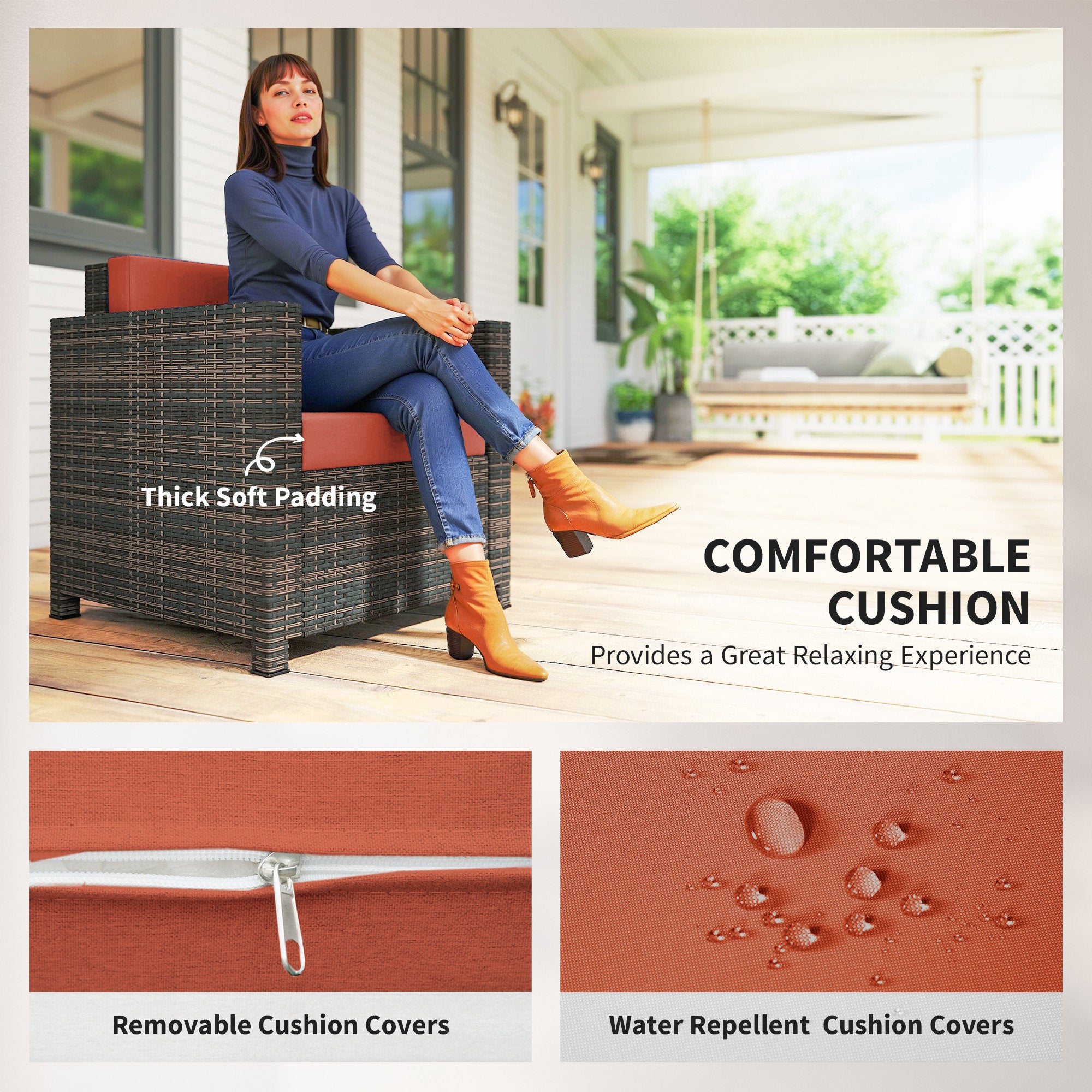 Outsunny PE Rattan Garden Armchair with Cushion - Mixed Brown/Orange