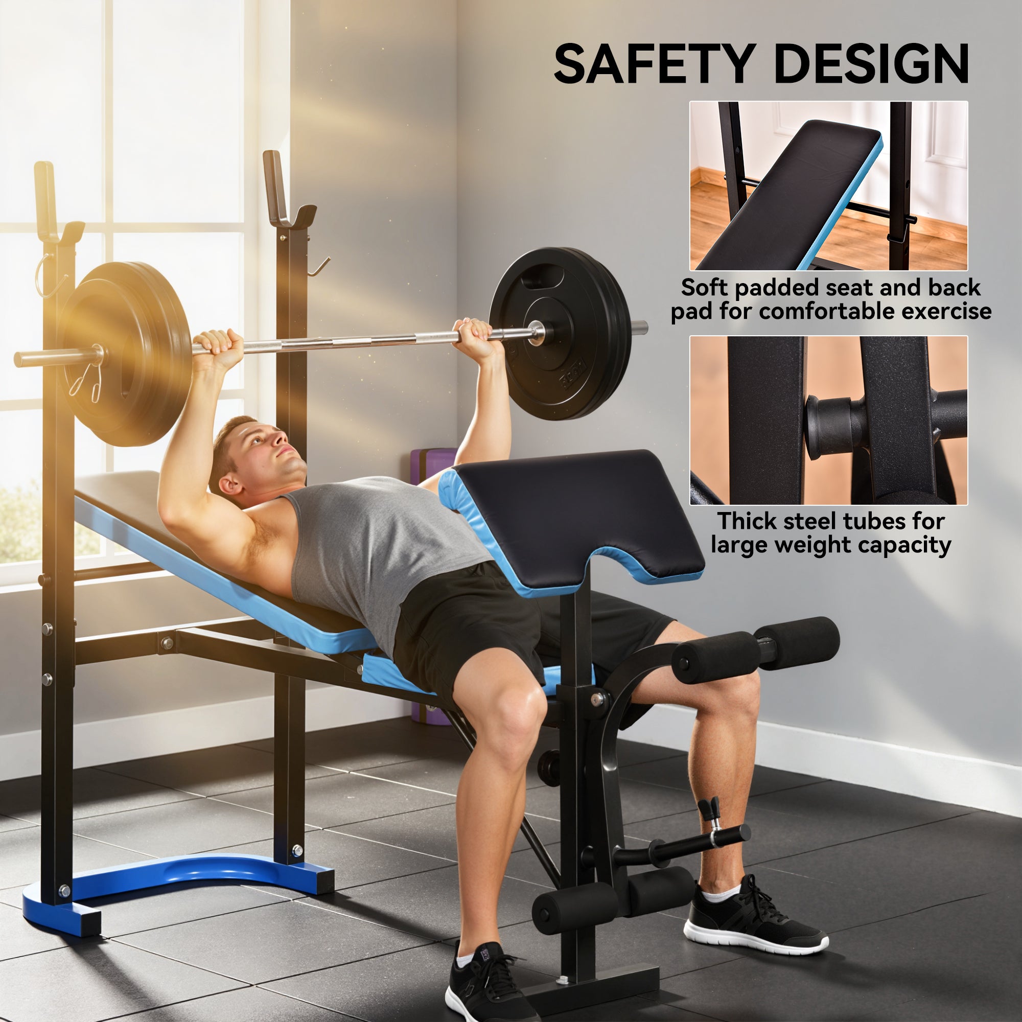HOMCOM Adjustable Weight Bench with Leg Developer Barbell Rack for Lifting and Strength Training Multifunctional Workout Station for Home Gym Fitness, Black
