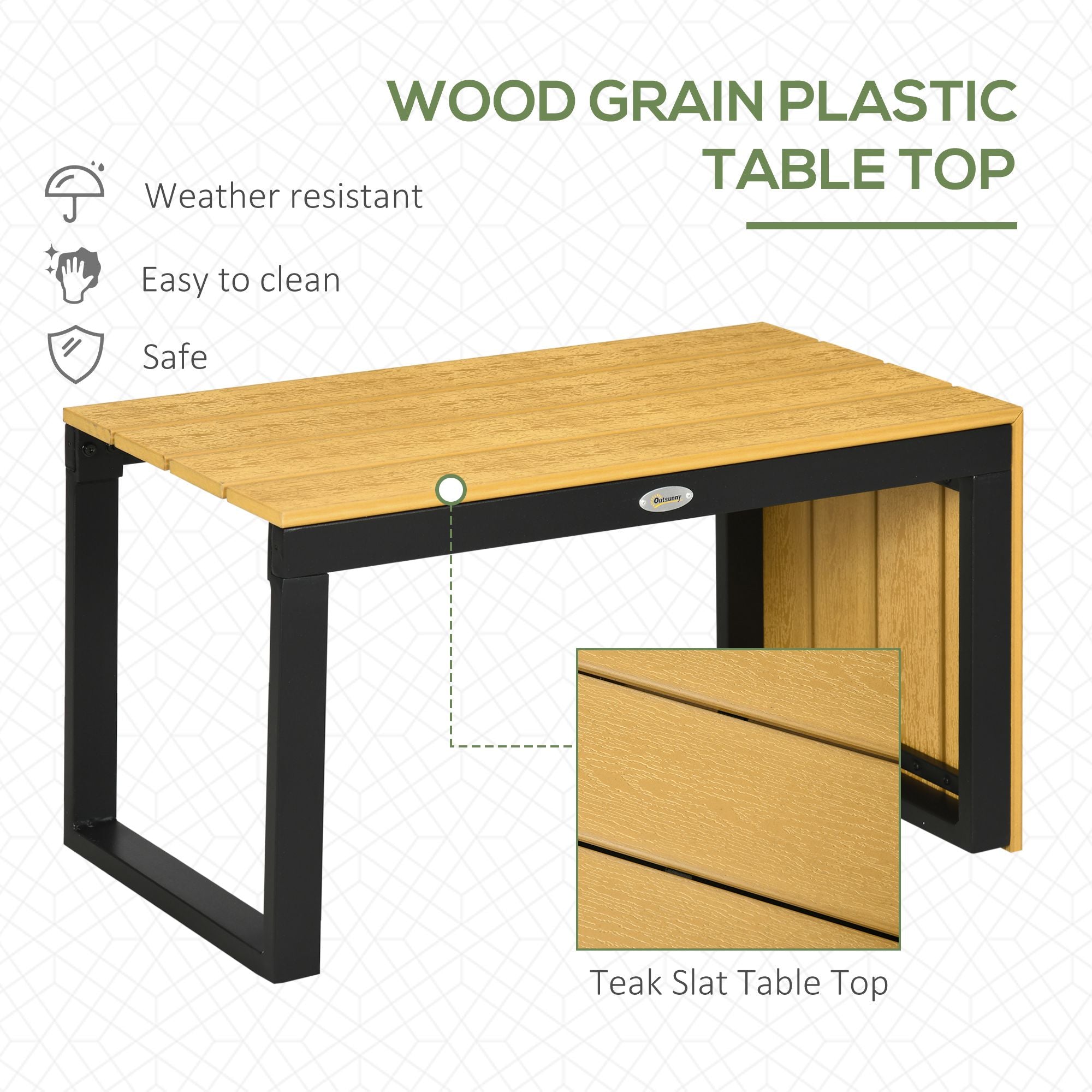 Outsunny 3 Pieces Patio Furniture Set, Outdoor Garden Sofa Conversation Set w/ Padded Cushions, Wood Grain Plastic Top Table and Side Panel, Dark Grey - North Peak Garden Furniture