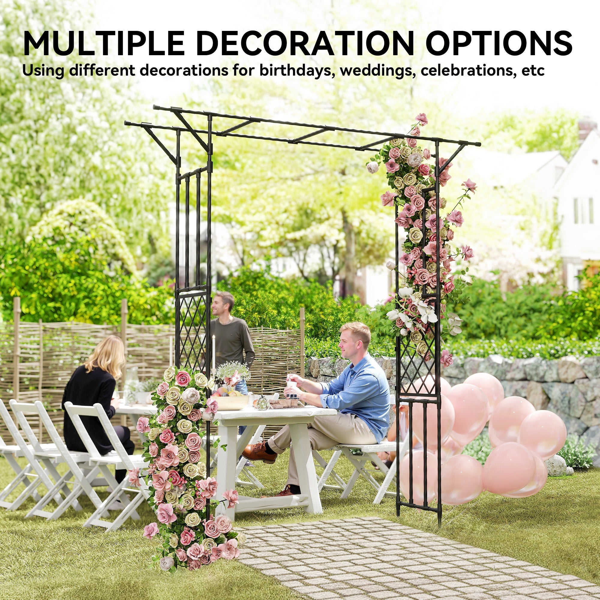 Outsunny Garden Arch, PE-Coated Steel Arbour Trellis for Climbing Plants, Rose Arch, 180 x 40 x 215 cm, Black