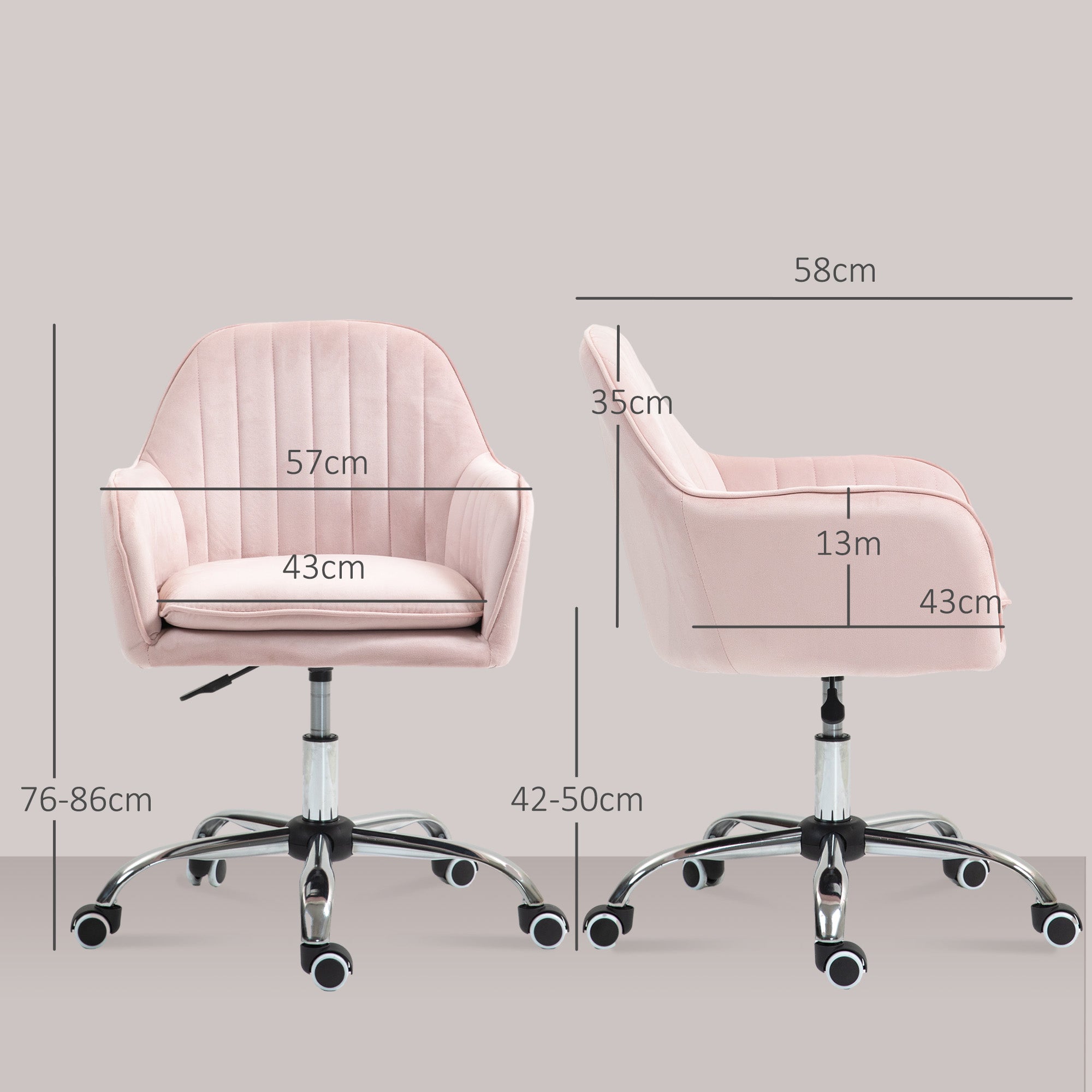 HOMCOM Velvet-Feel Tub Office Chair, with Seat Cushion - Pink - North Peak Garden Furniture