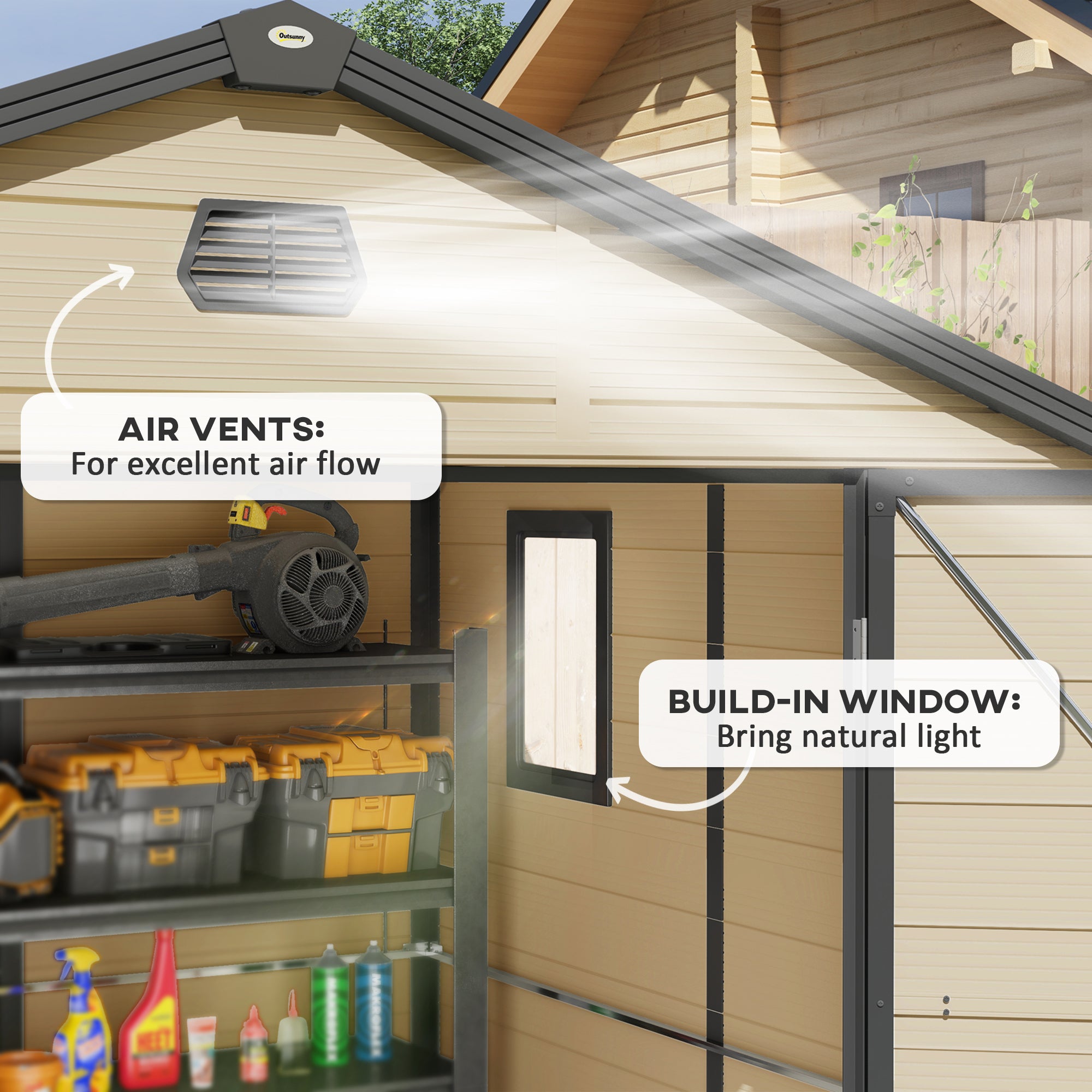 Outsunny 7.9ft x 6.2ft Aluminium Frame and Plastic Wall Shed, with Foundation - Cream White