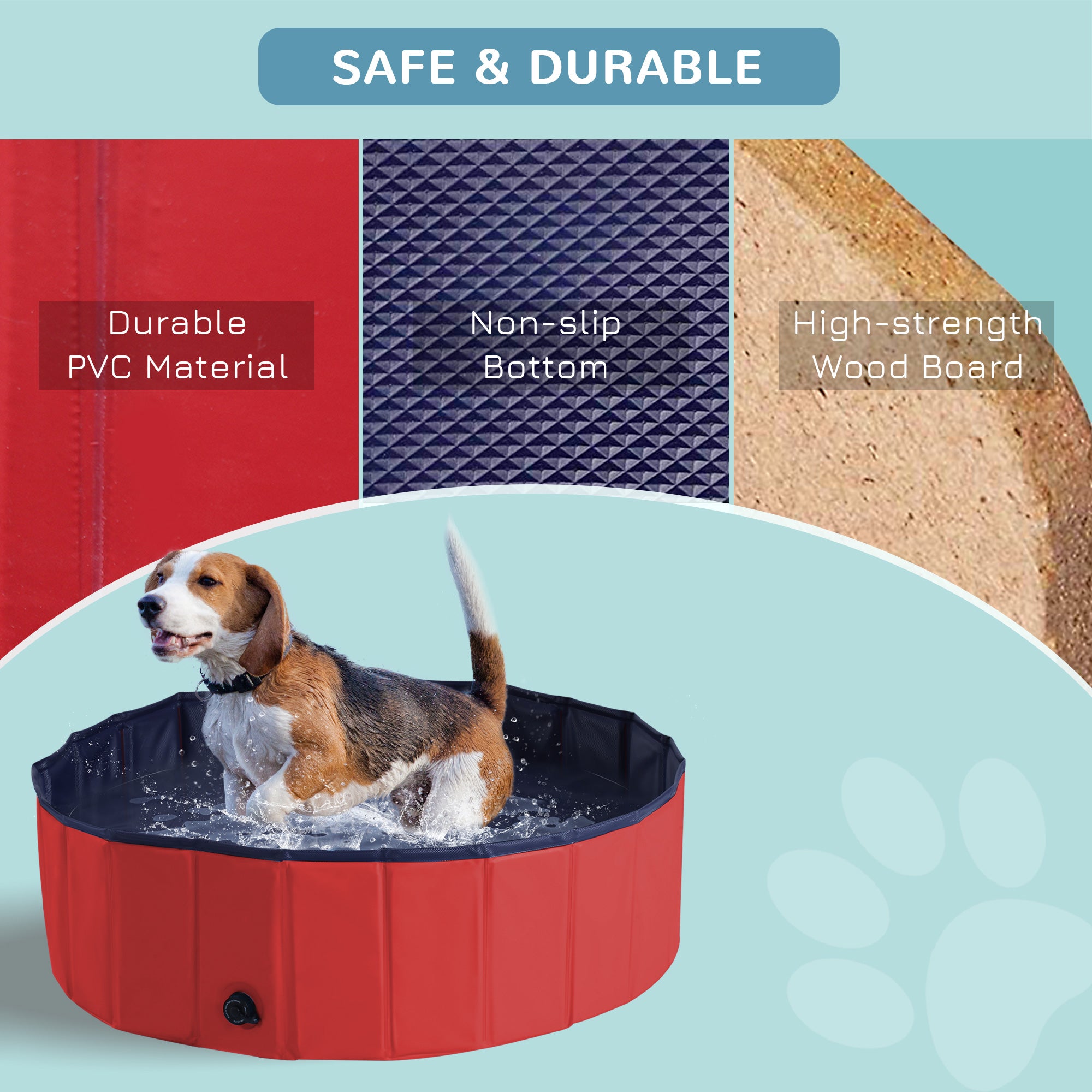 Pawhut Portable Pet Swimming Pool, Foldable Bathing Tub for Dogs and Cats, Non-Slip, Durable PVC, 妗?00x30H cm, Red