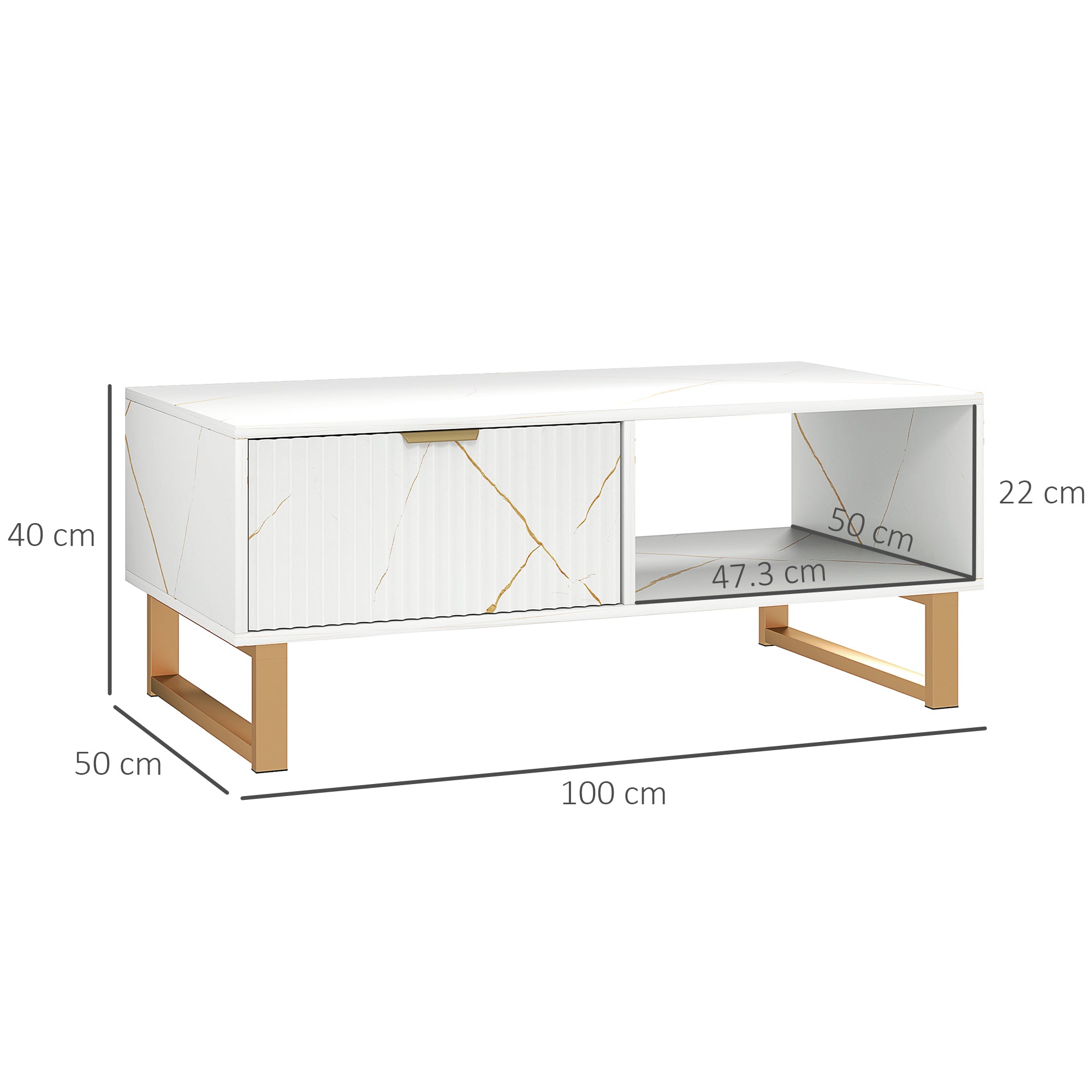 HOMCOM Elegant Marble Effect Storage Coffee Table - White - North Peak Garden Furniture