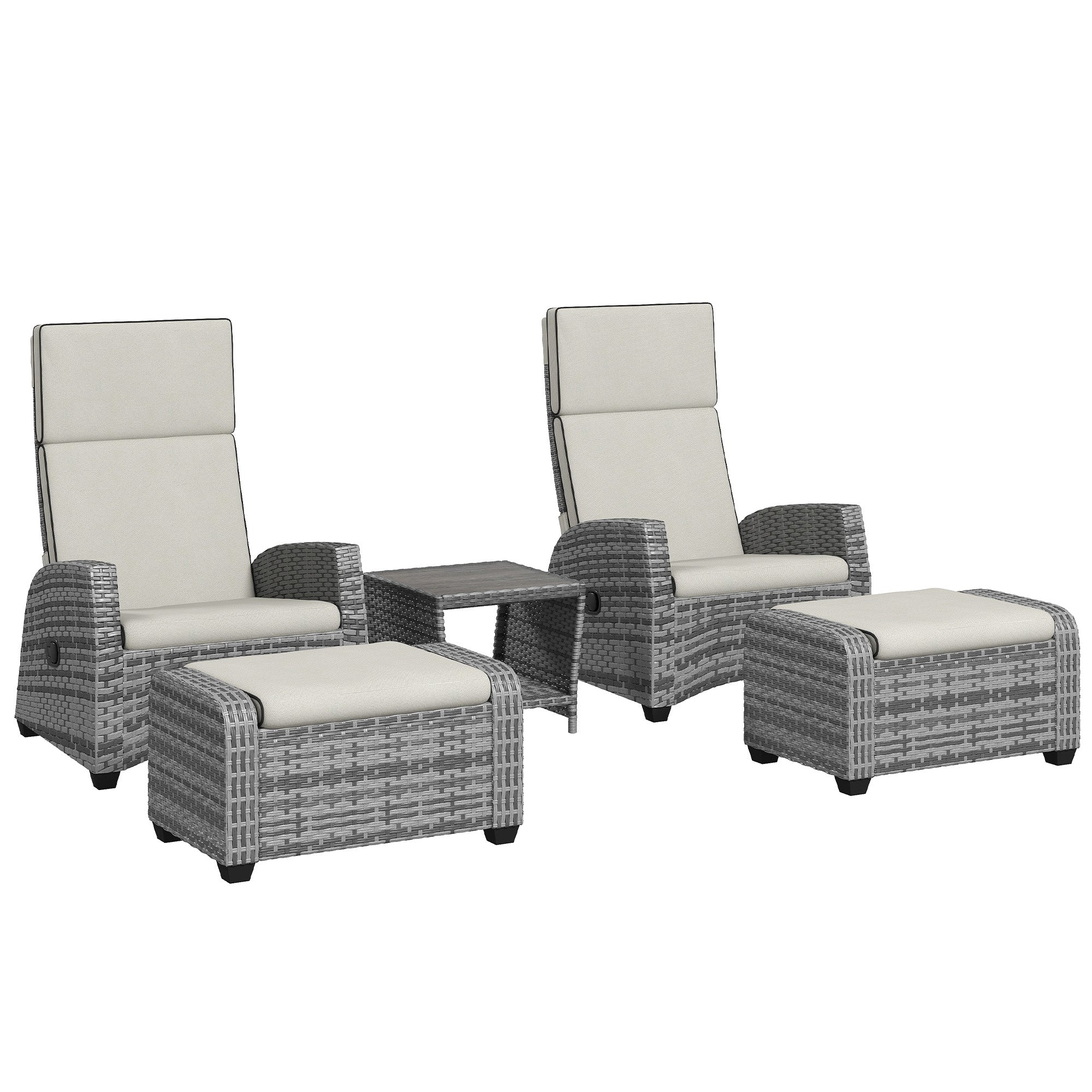 Outsunny 5-Piece Rattan Garden Furniture Set with Cushions - Grey - North Peak Garden Furniture