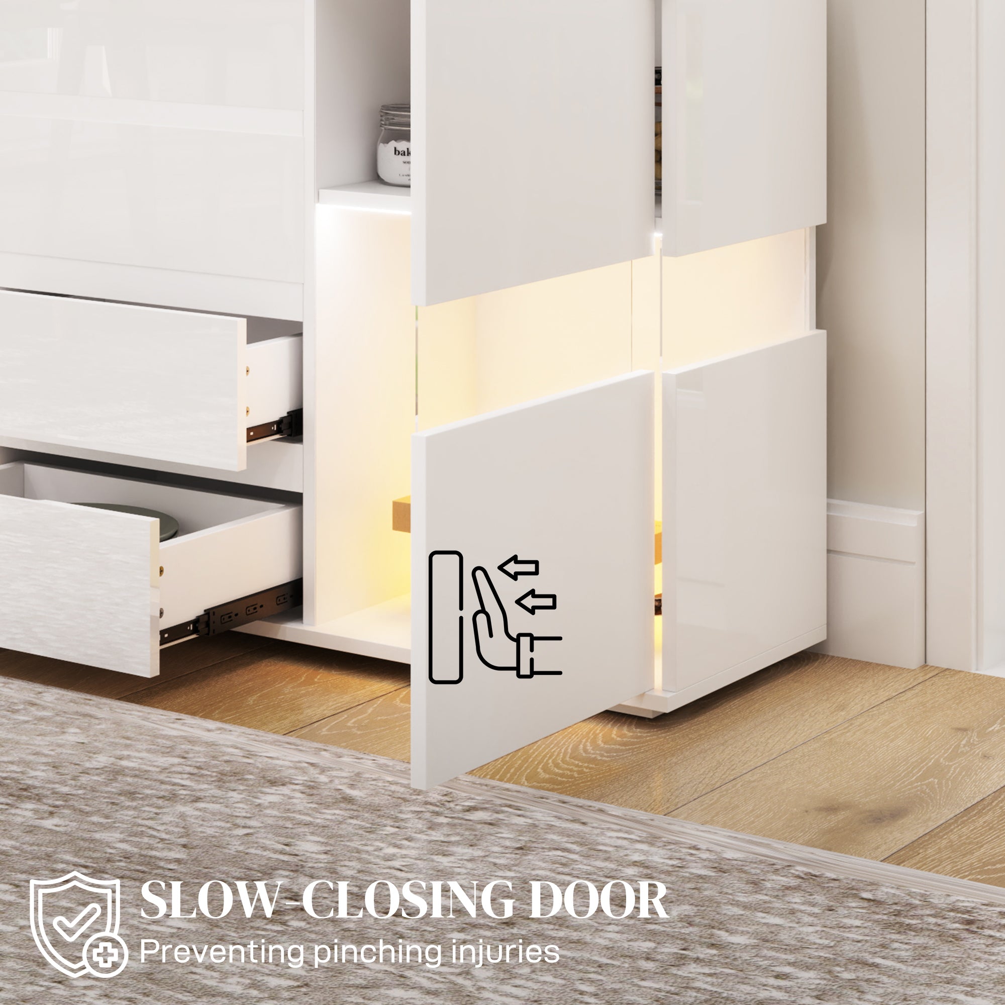 HOMCOM LED Light Sideboard - High Gloss White - North Peak Garden Furniture