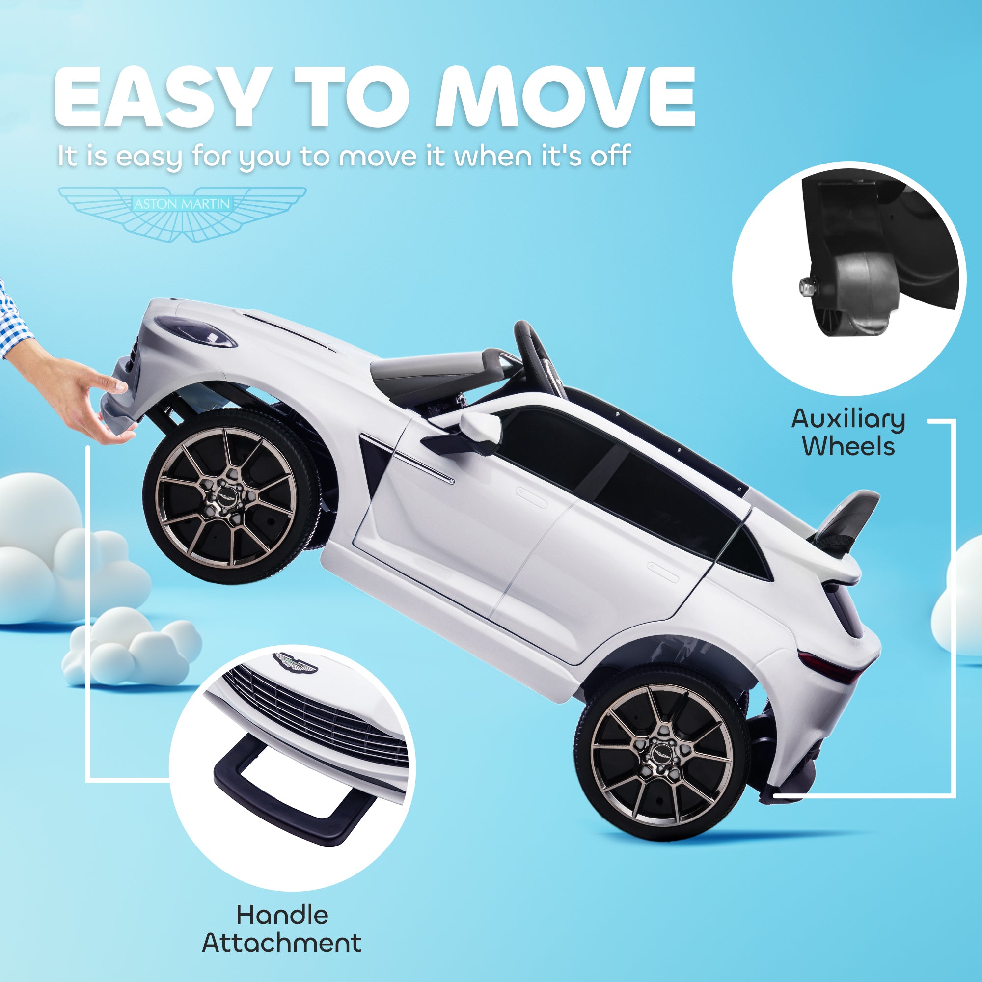 AIYAPLAY Aston Martin DBX Licensed Battery Powered Kids Electric Car, 12V Kids Ride on Car w/ Lights, Music Horn, White - North Peak Garden Furniture
