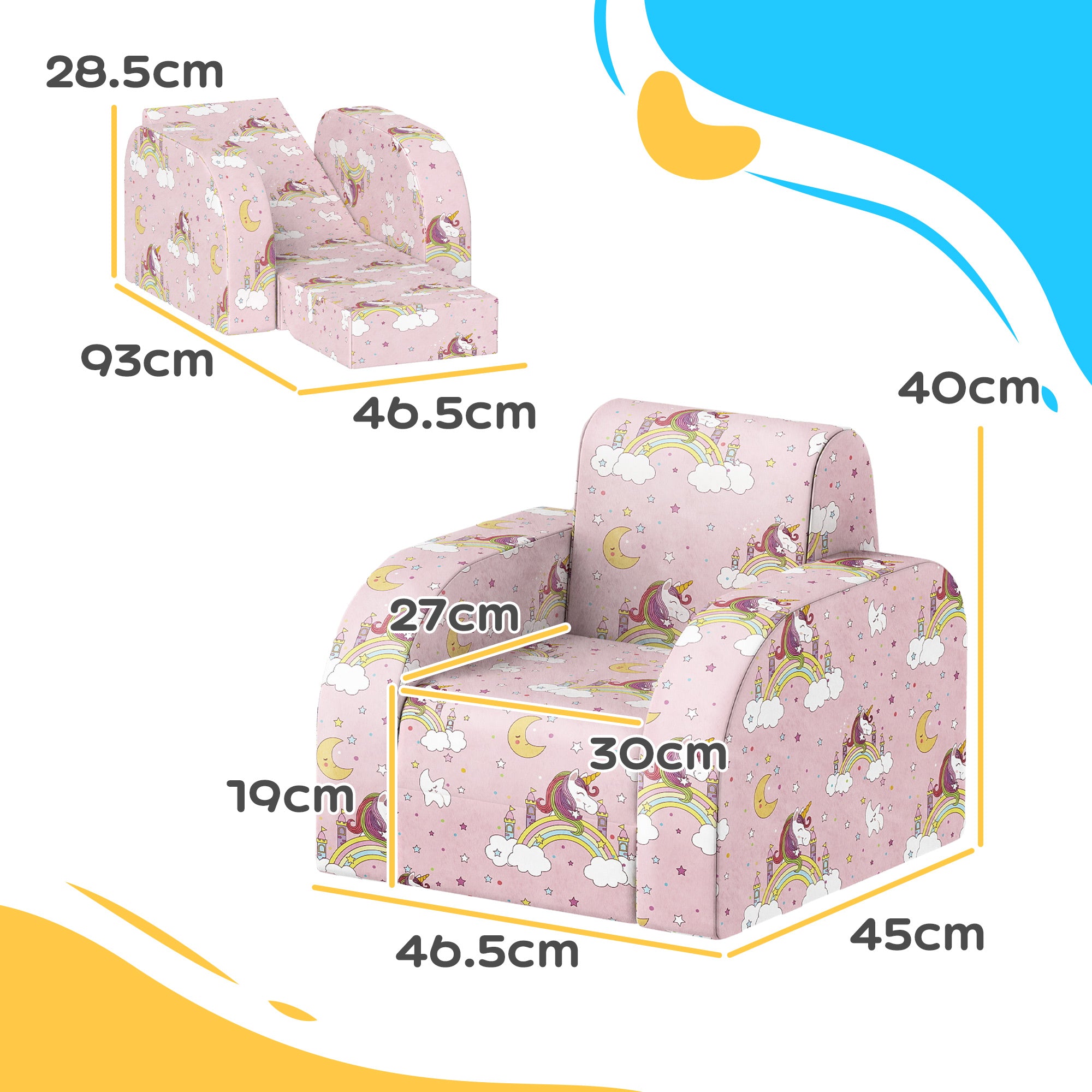 AIYAPLAY Foldable Toddler Chair Soft Snuggle Sponge Filled for Bedroom Playroom, Aged 18 Months to 3 Years - Pink - North Peak Garden Furniture
