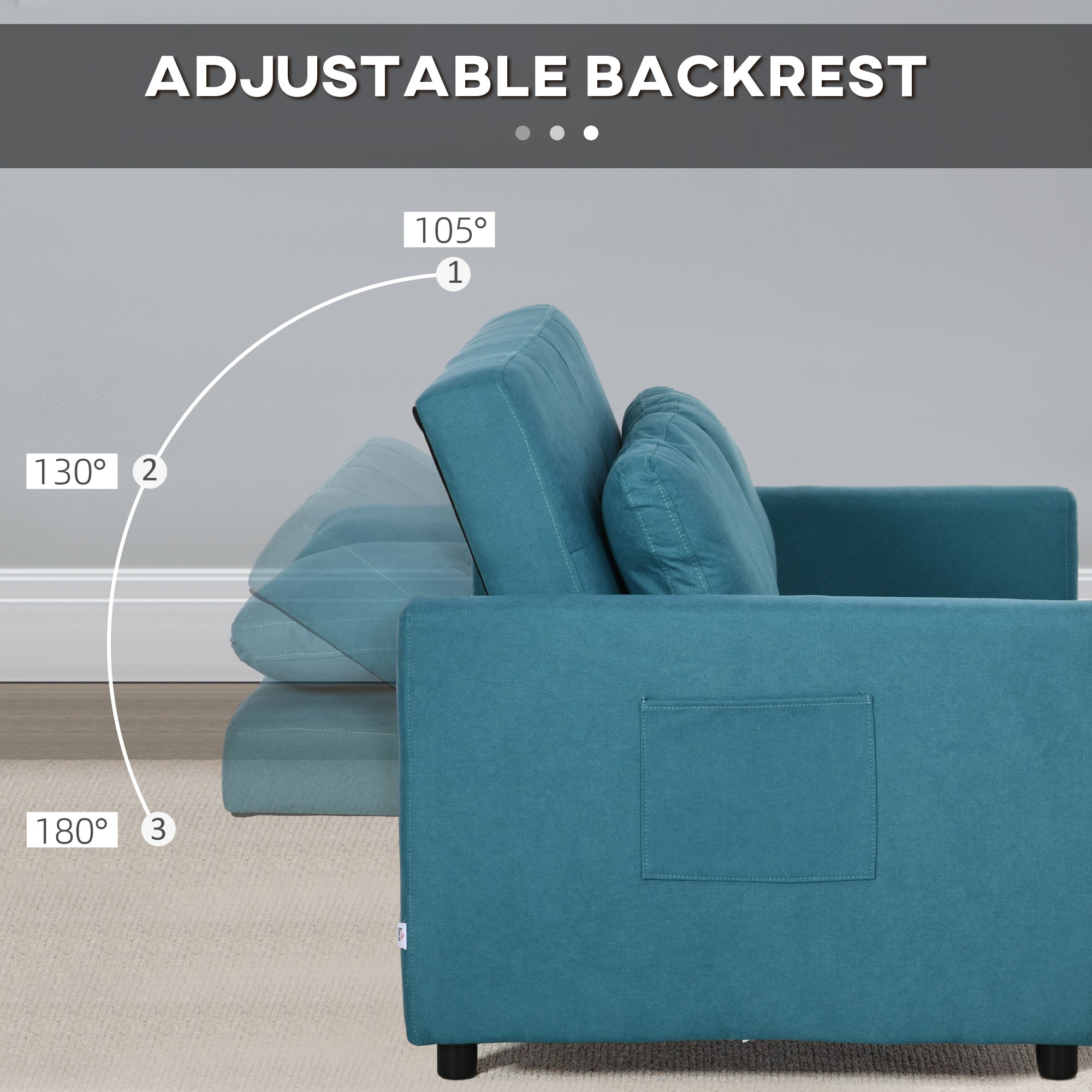 HOMCOM Loveseat Sofa Bed, Convertible Bed Settee with 2 Cushions, Side Pockets for Living Room, Blue - North Peak Garden Furniture