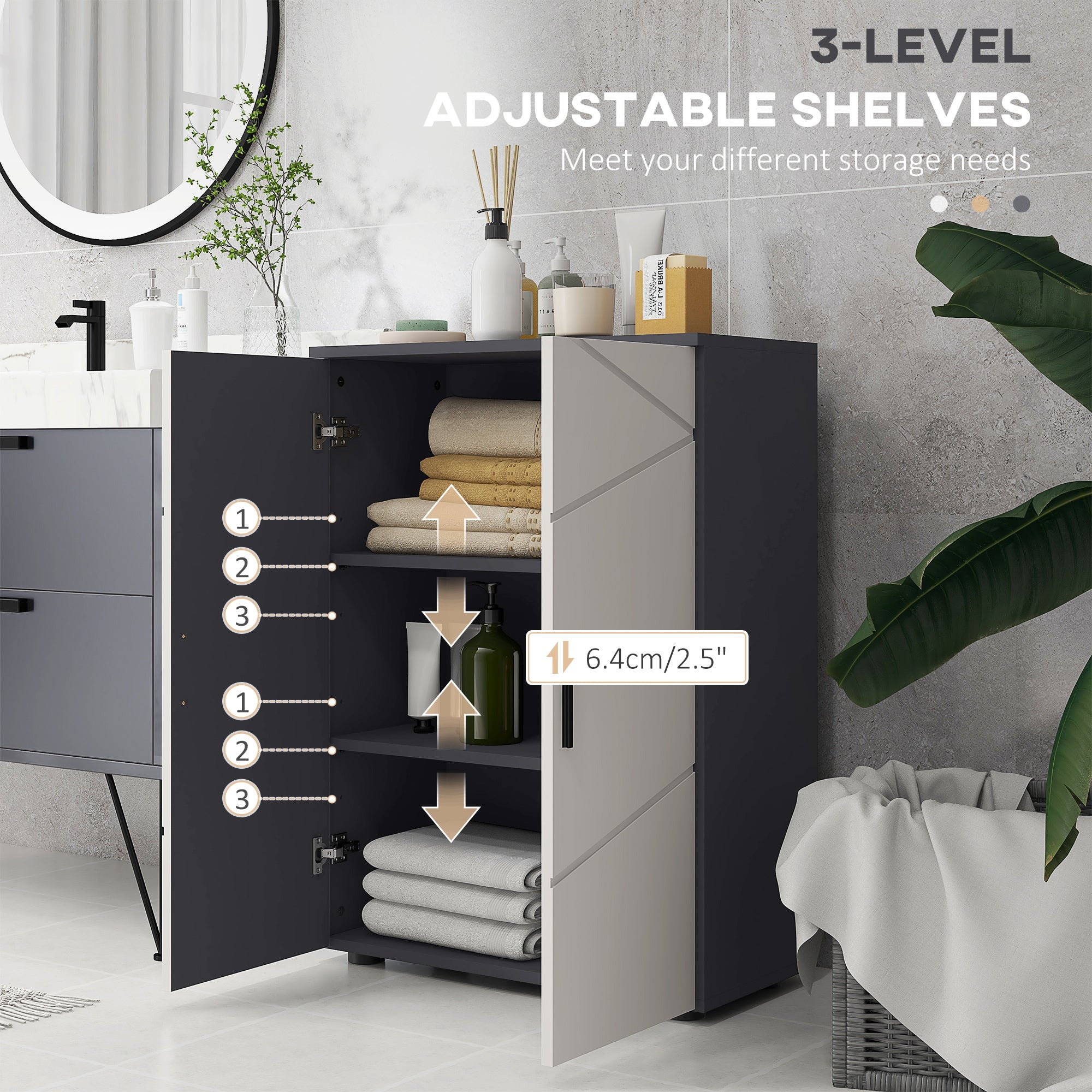 kleankin Small Bathroom Cabinet, Bathroom Storage Cabinet with 2-Doors Cupboard, 2 Adjustable Shelves and Soft Close Mechanism, Grey - North Peak Garden Furniture