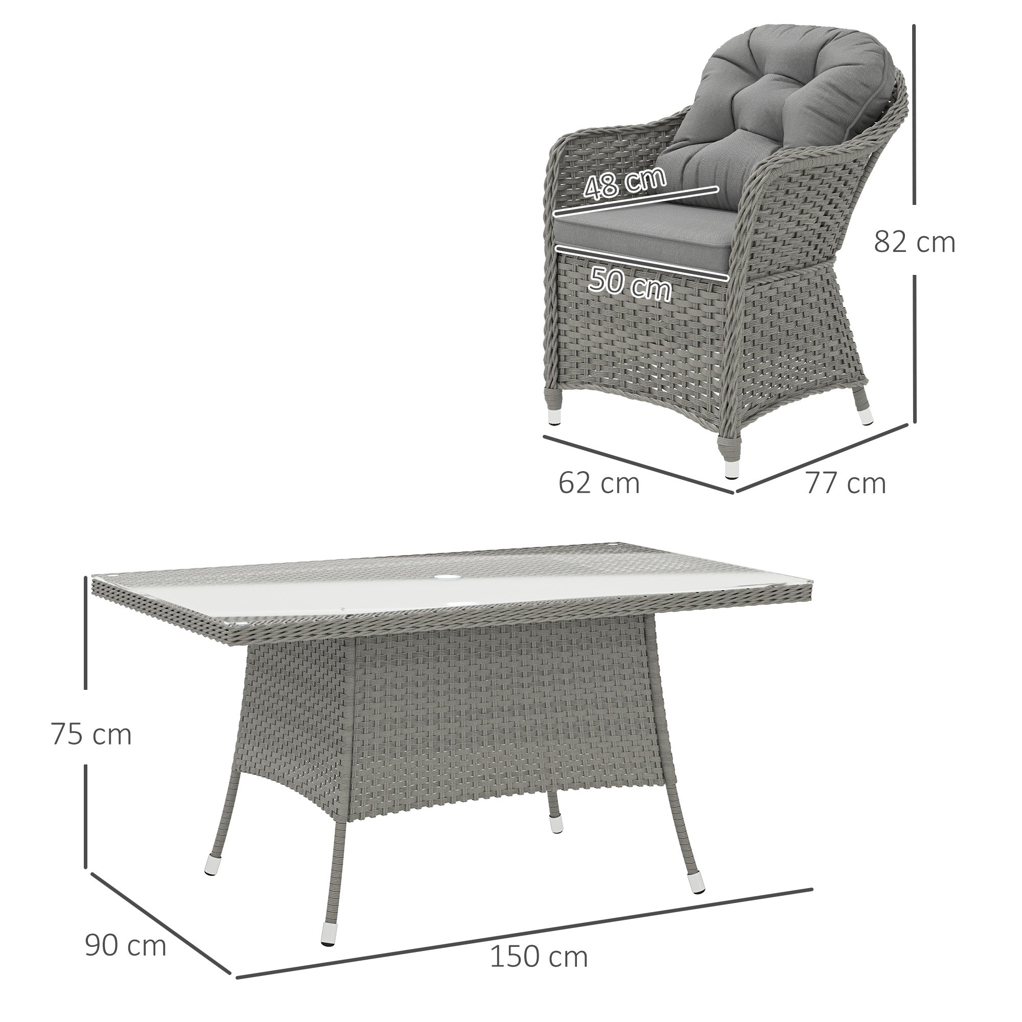 Outsunny Seven-Piece Rattan Dining Set - Light Grey