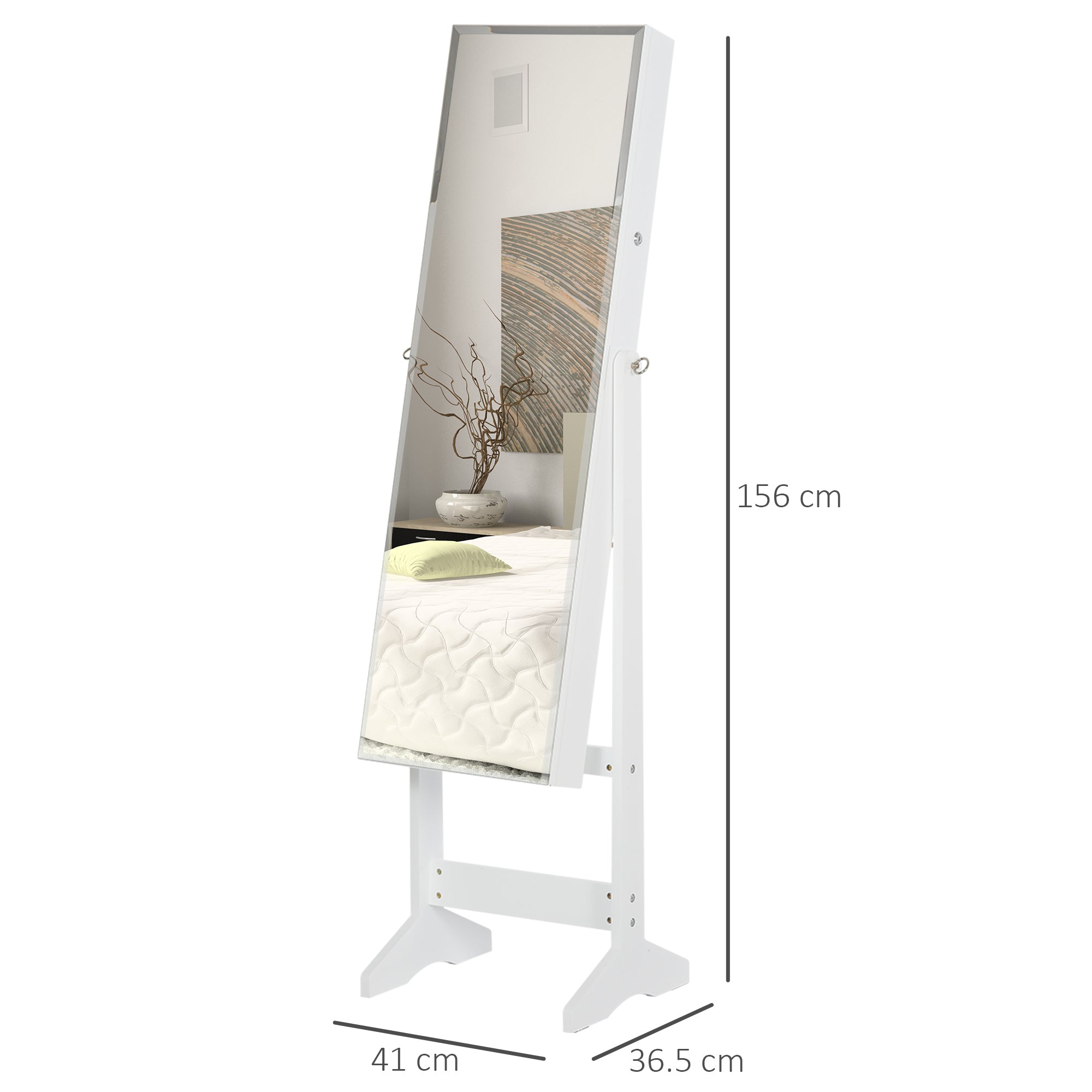 HOMCOM Jewelry Cabinet Standing Mirror Full Length Makeup Lockable Armoire Storage Organizer White - North Peak Garden Furniture
