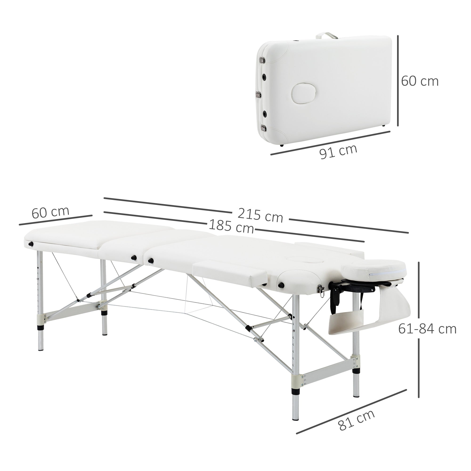 HOMCOM Foldable Massage Table Professional Salon SPA Facial Couch Bed White