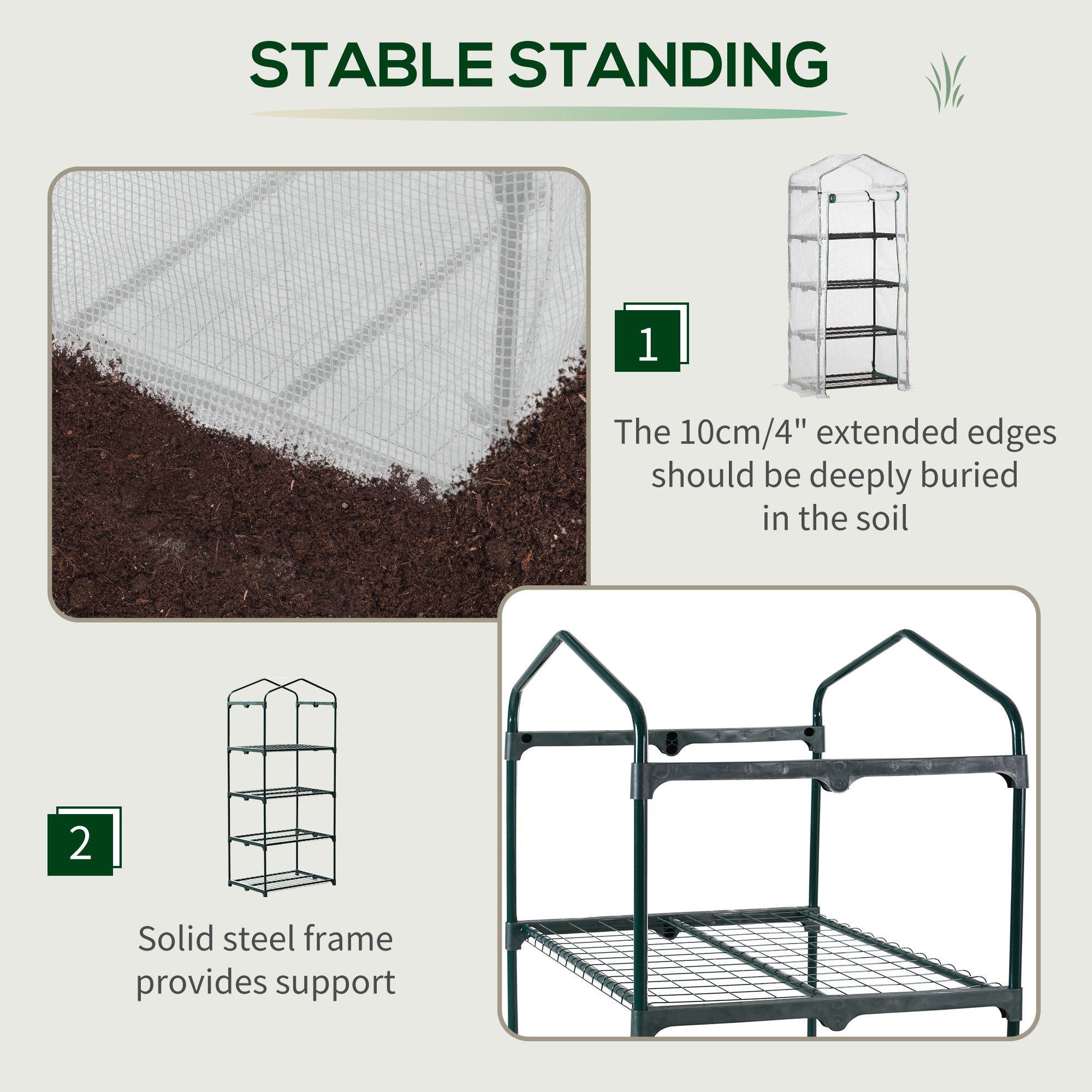 Outsunny 4 Tier Mini Greenhouse, Portable Green House with Steel Frame, PE Cover, Roll-up Door, 70 x 50 x 160 cm, White | Aosom UK