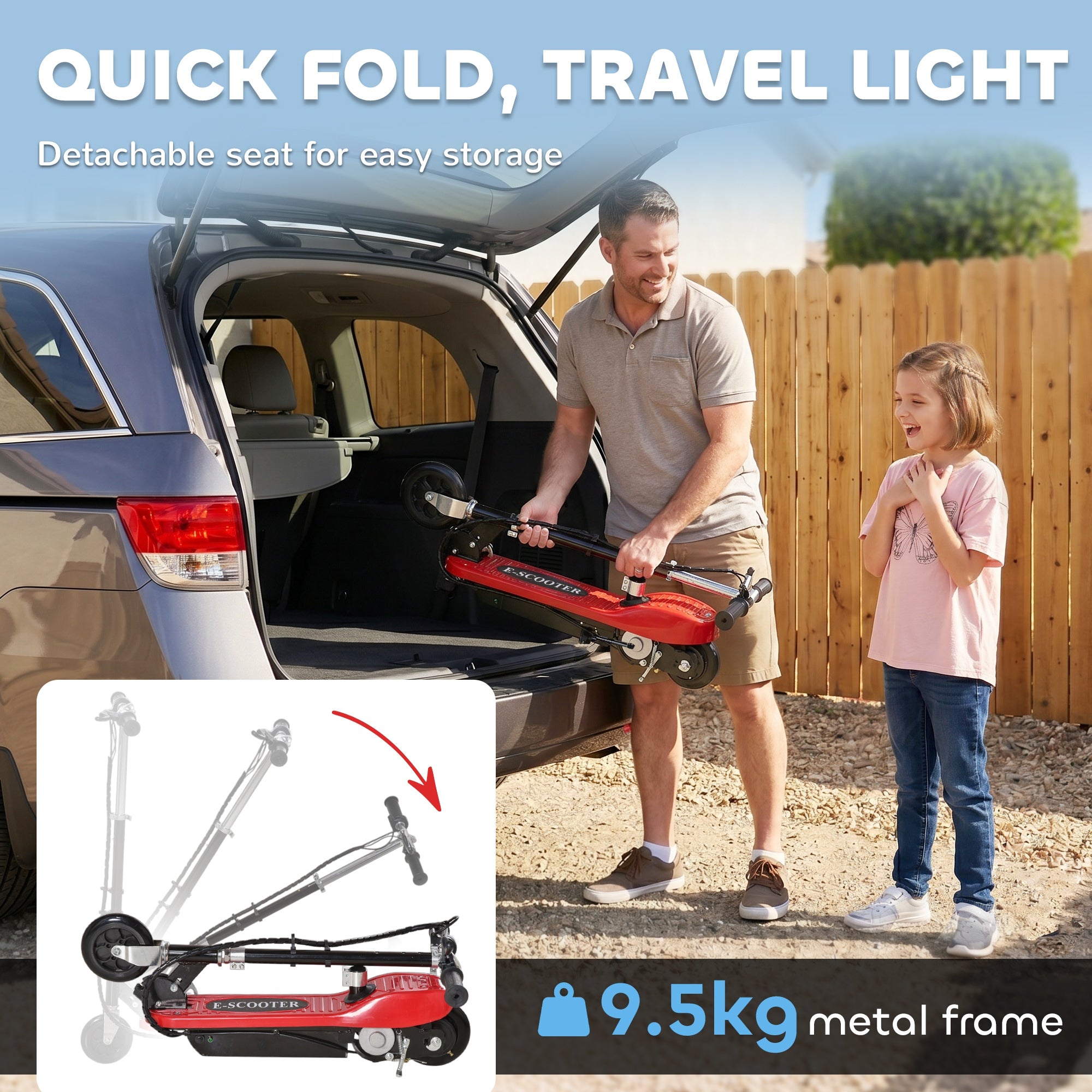 HOMCOM Outdoor Ride On Powered Scooter Sporting Toy 120W Motor Bike 2 x 12V Battery - Red