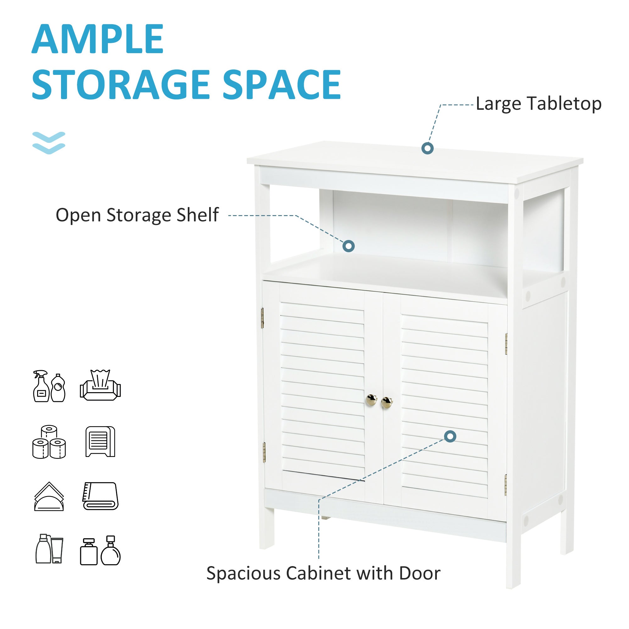 kleankin Bathroom Storage Unit Cabinet with Open Storage Shelf, Freestanding Floor Cabinet Organizer with 2 Doors for Living Room Kitchen Entryway, White - North Peak Garden Furniture
