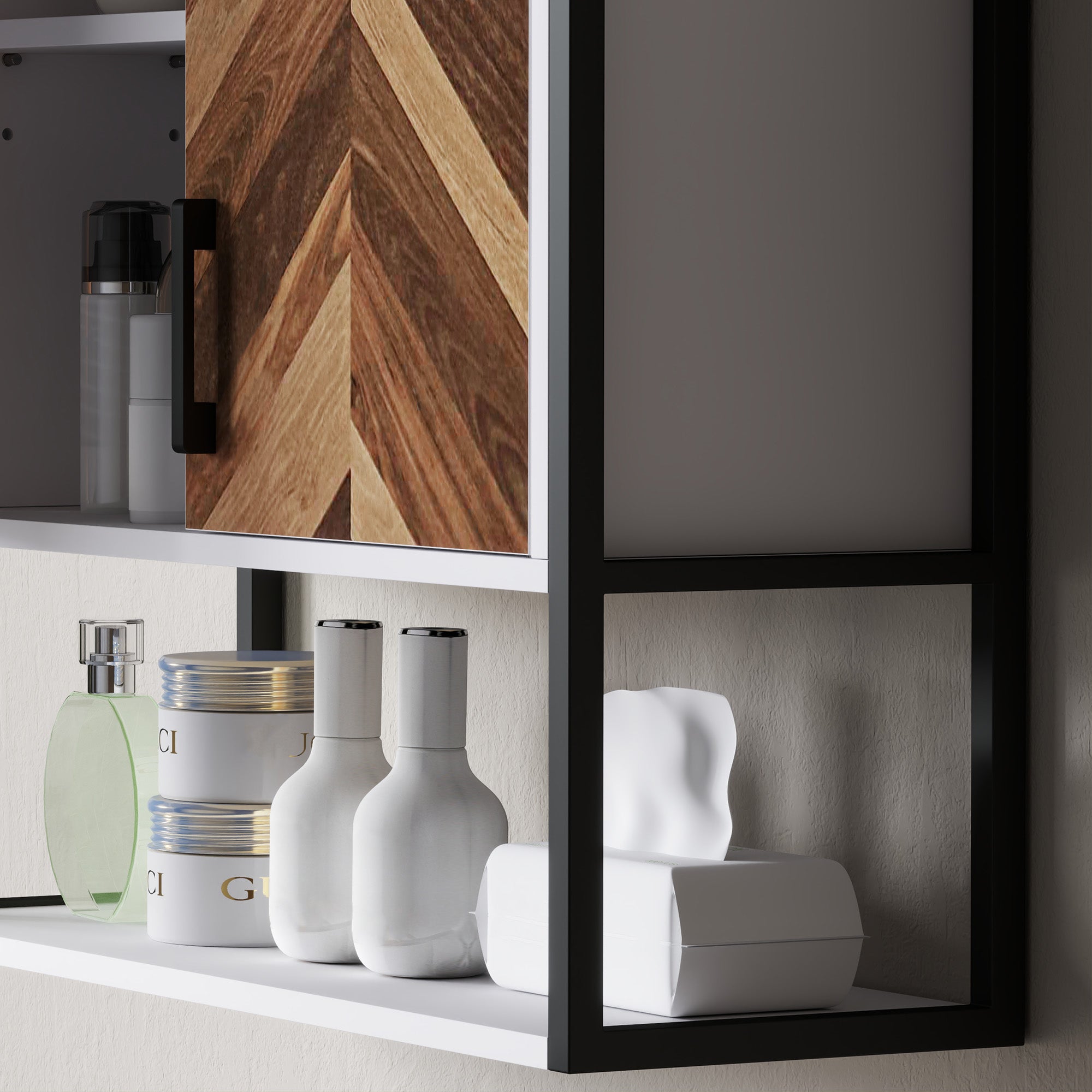 HOMCOM Bathroom Cabinet Wall Mounted, Bathroom Wall Cabinet Medicine Cabinet with 2 Doors, Adjustable Shelf, Walnut - North Peak Garden Furniture