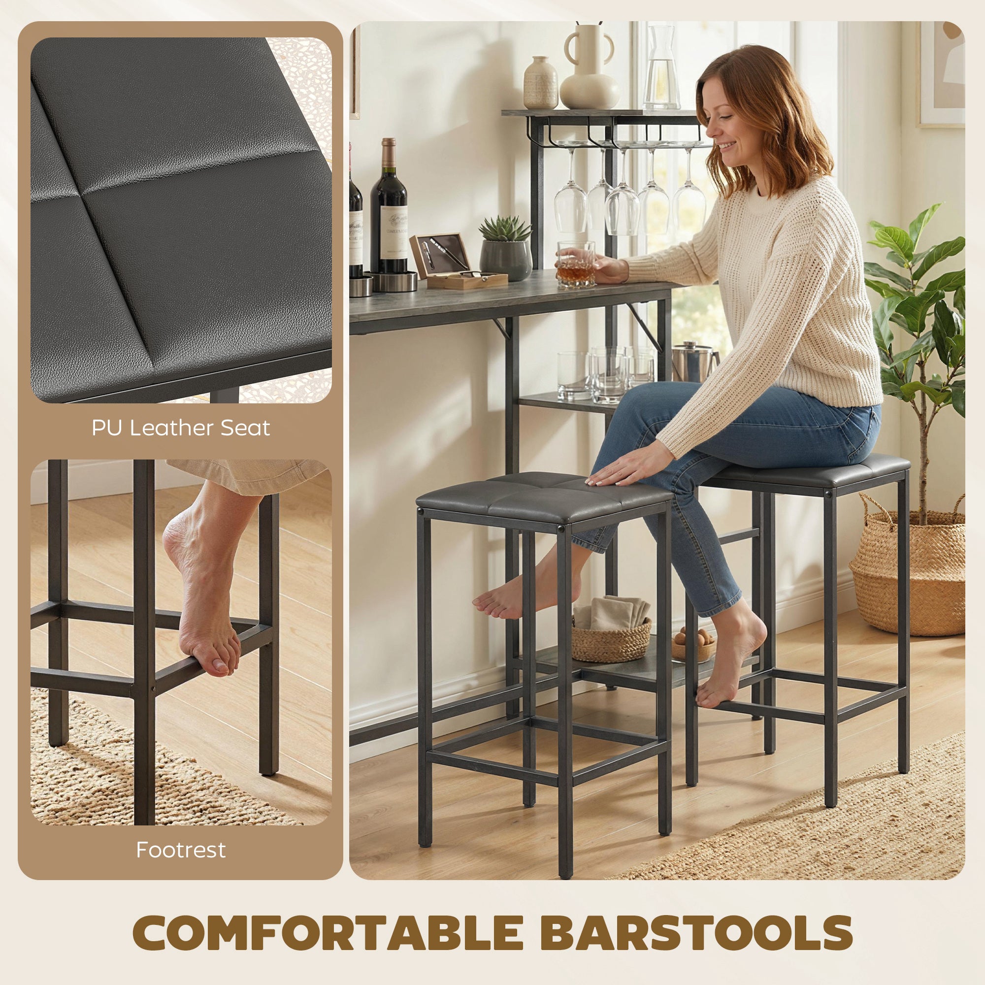 HOMCOM 3 Piece Breakfast Bar Table and Stools Set, Washed Grey