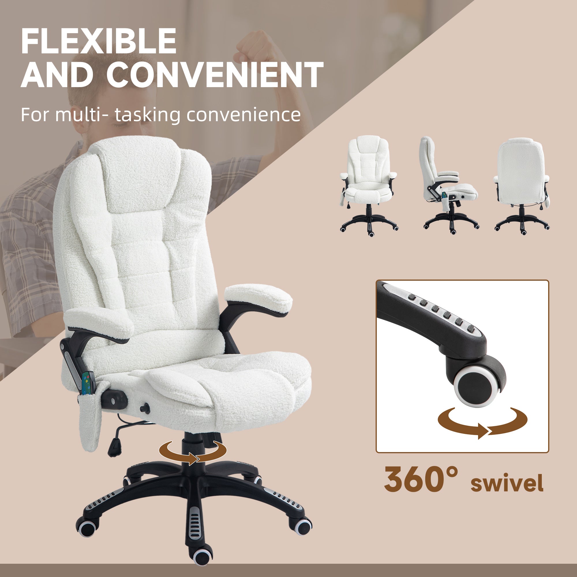 Vinsetto Boucle Six-Point Massage Office Chair - White - North Peak Garden Furniture