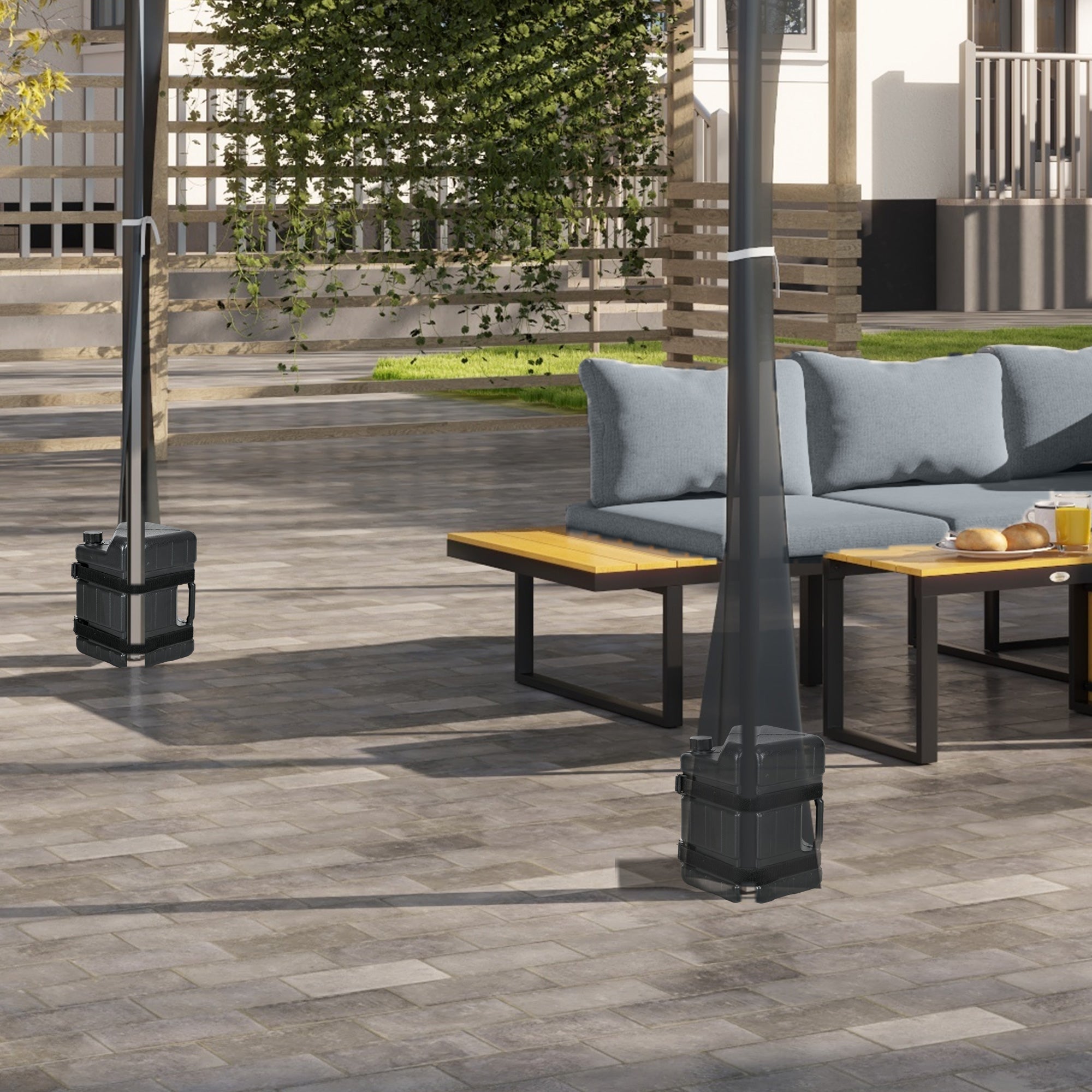 Outsunny HDPE Gazebo Weights Set of 4, Water or Sand Filled Weights for Gazebo Legs, with Built-in Handles and Secure Straps - North Peak Garden Furniture