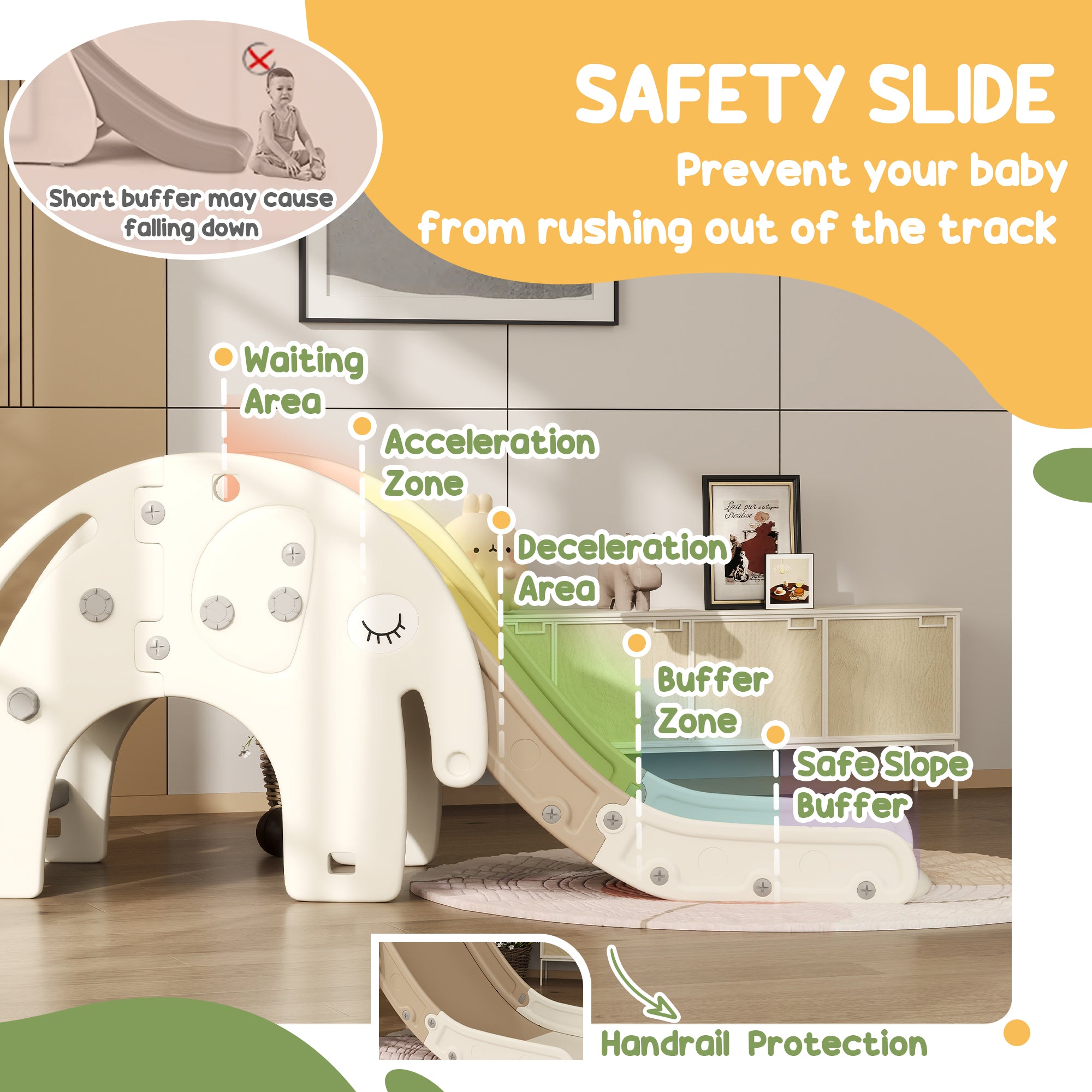 AIYAPLAY 3 in 1 Toddler Slide with Basketball Hoop, Climber, Elephant-Themed, for 1-3 Years, Cream White - North Peak Garden Furniture