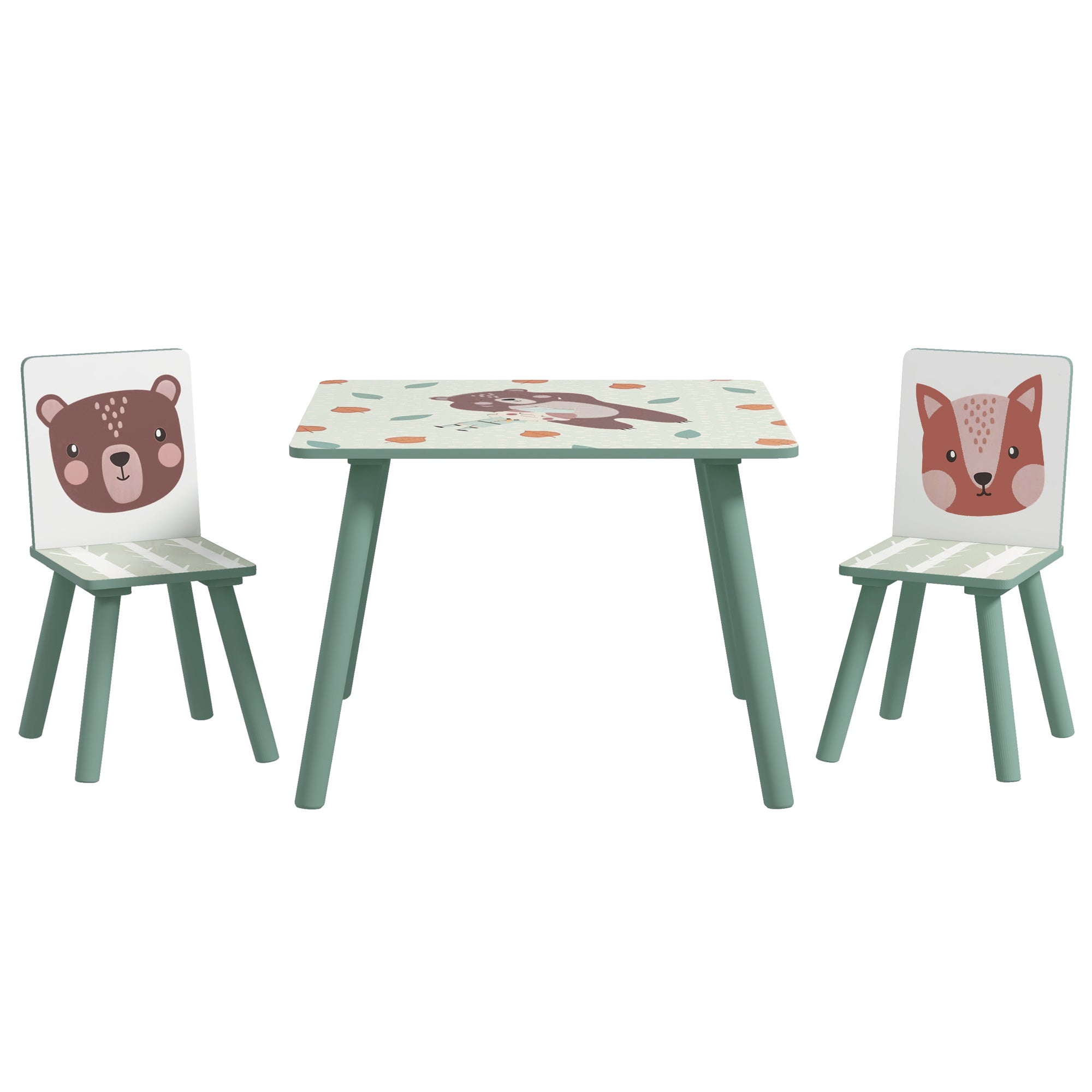 ZONEKIZ Kids and Table Chairs, Children Desk with Two Chairs, Toddler Furniture Set, for Ages 3-6 Years - Green - North Peak Garden Furniture