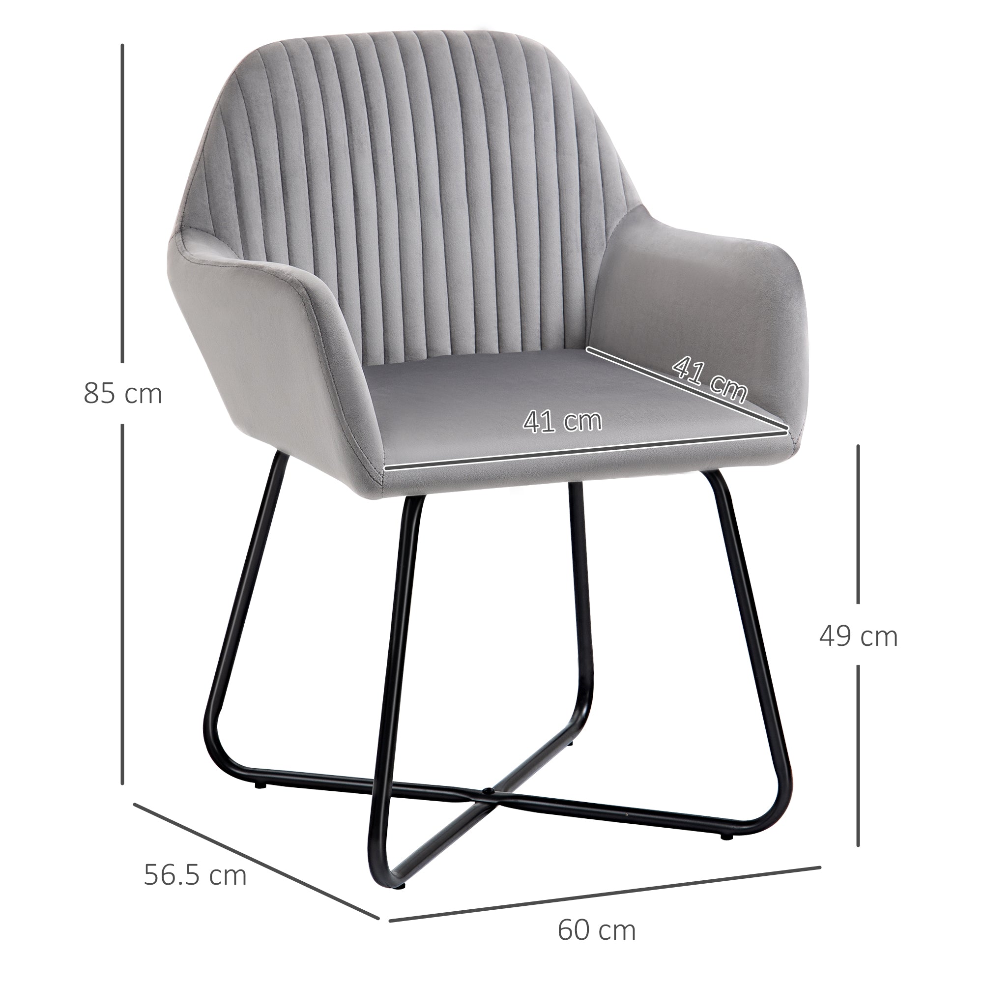HOMCOM Modern Arm Chair Upholstered Accent Chair with Metal Base for Living Room Grey - North Peak Garden Furniture