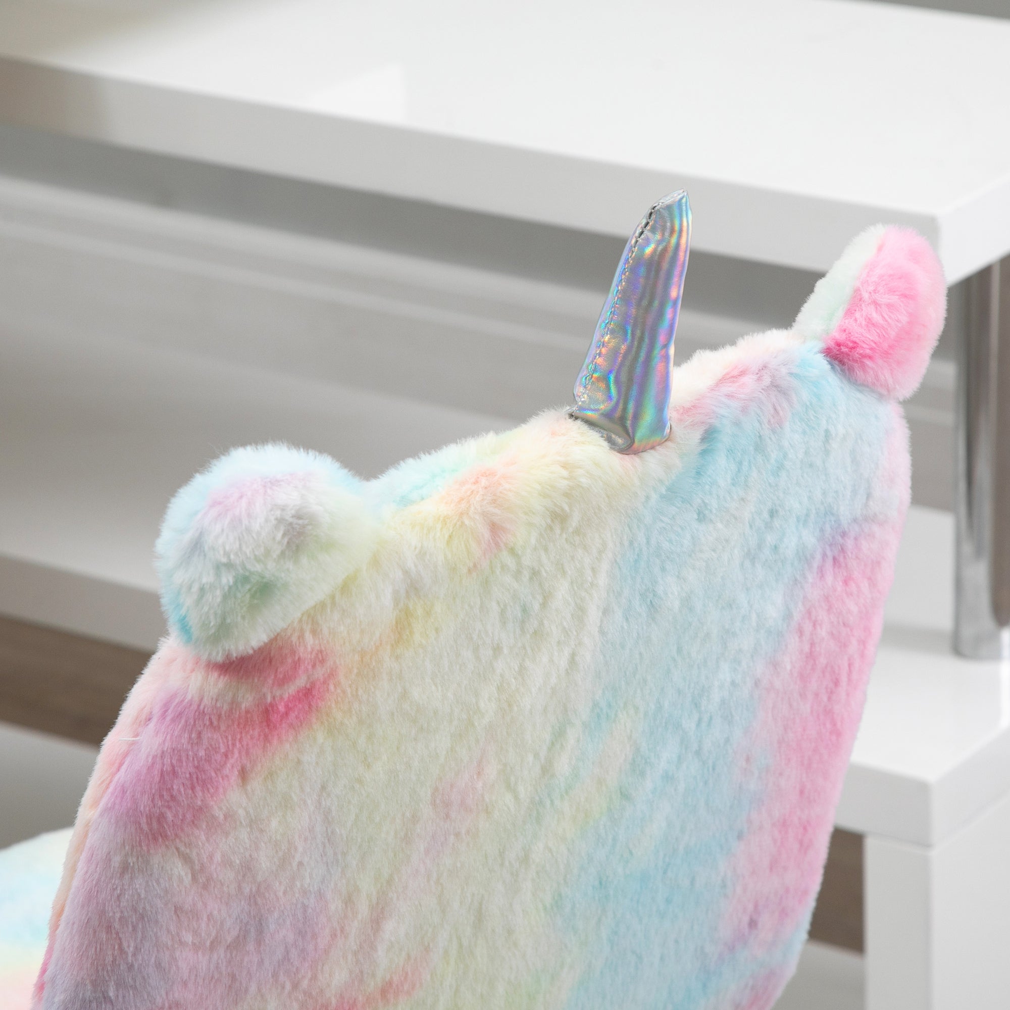 Vinsetto Fluffy Unicorn Office Chair with Mid-Back and Swivel Wheel, Cute Desk Chair, Rainbow Multi-Colored - North Peak Garden Furniture